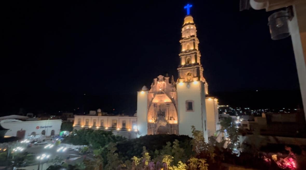 View of the main church and plaza from the roof top. 