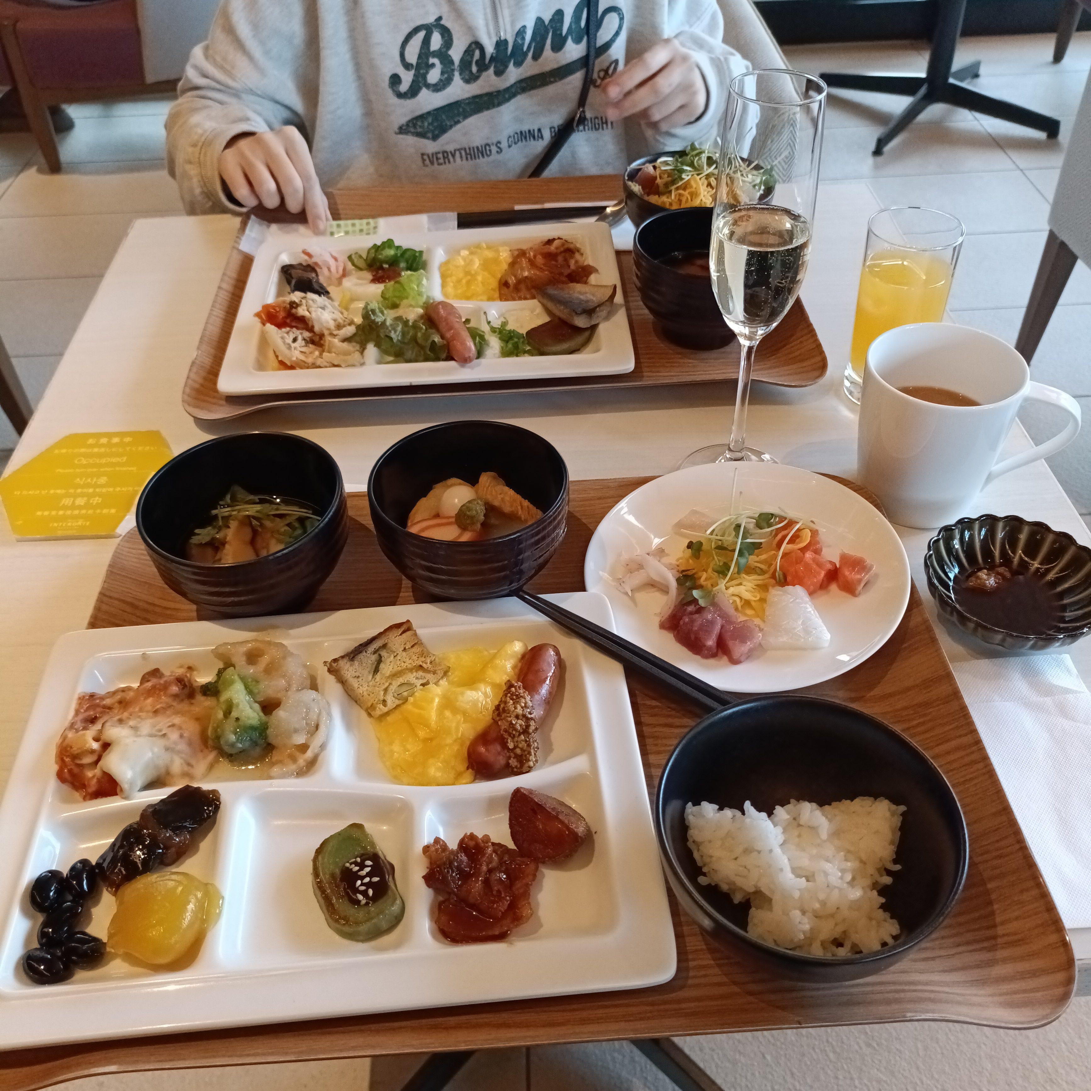 朝食ビュッフェ。どれも美味しくて有難いです。