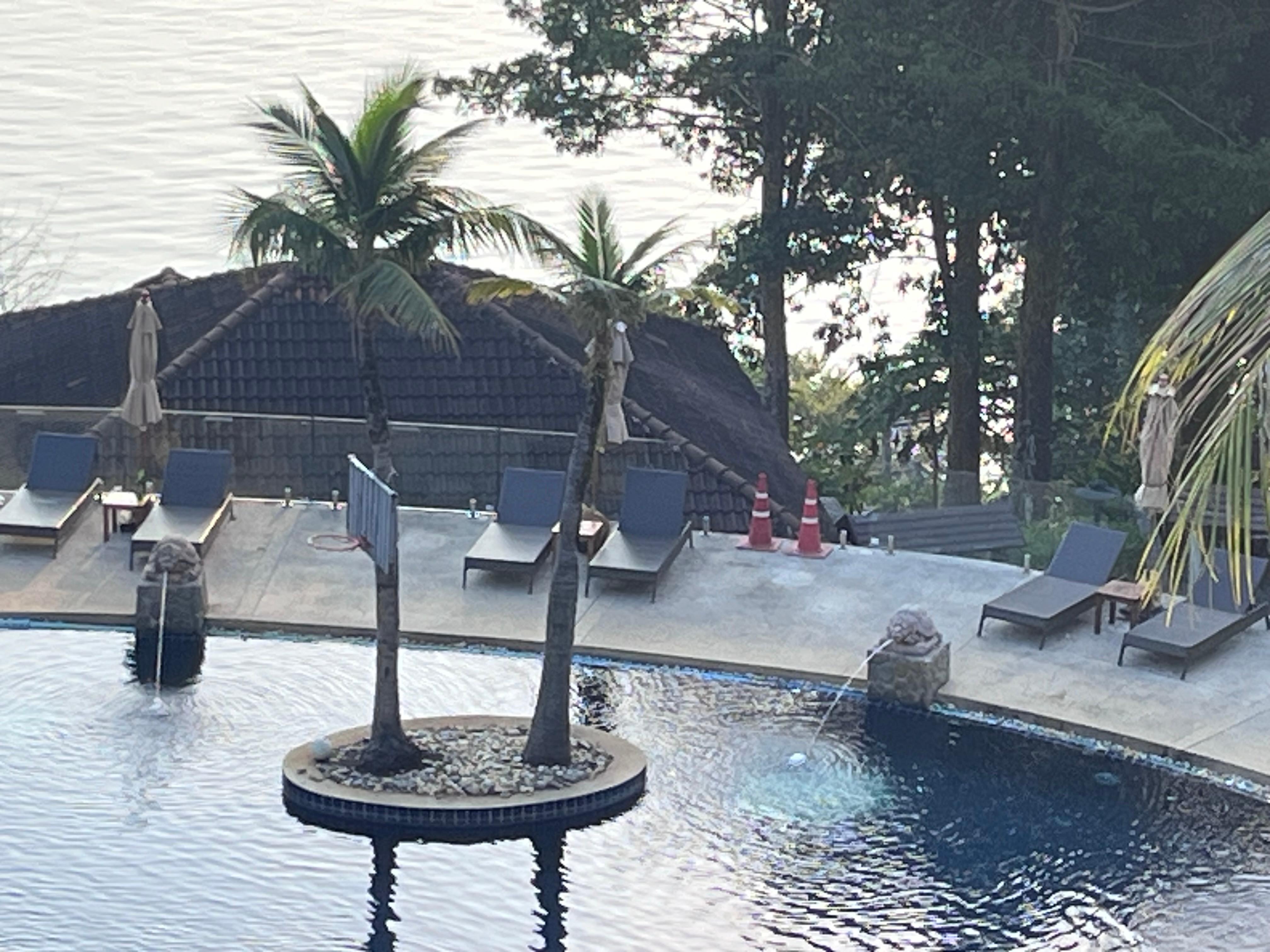 Broken glass pane at pool