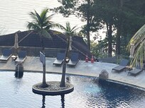 Broken glass pane at pool