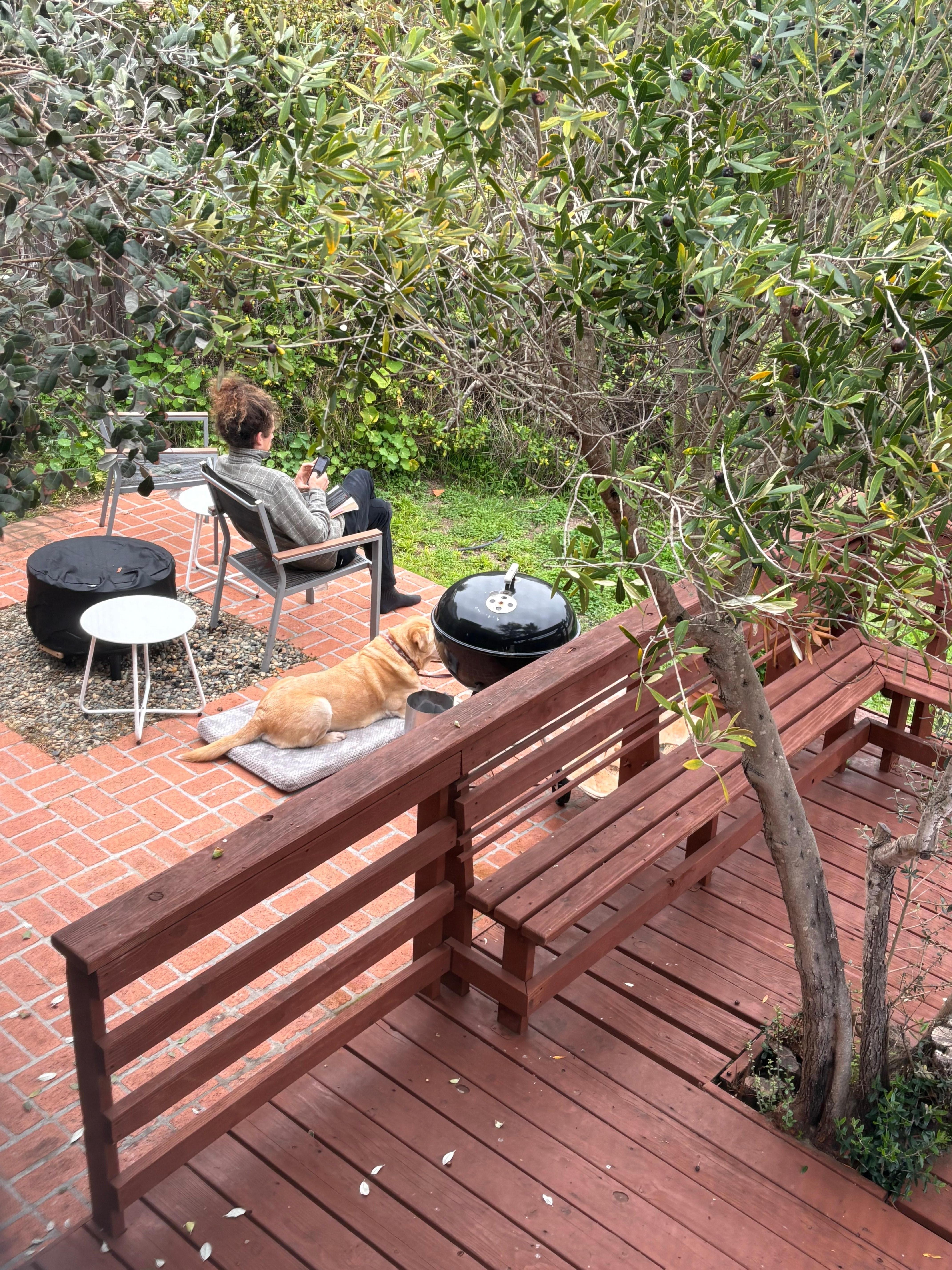 One day my sone came by. Loved the patio looking out to the ocean. 