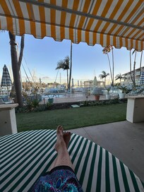 View from our poolside room patio. Very comfy circular sofa.
