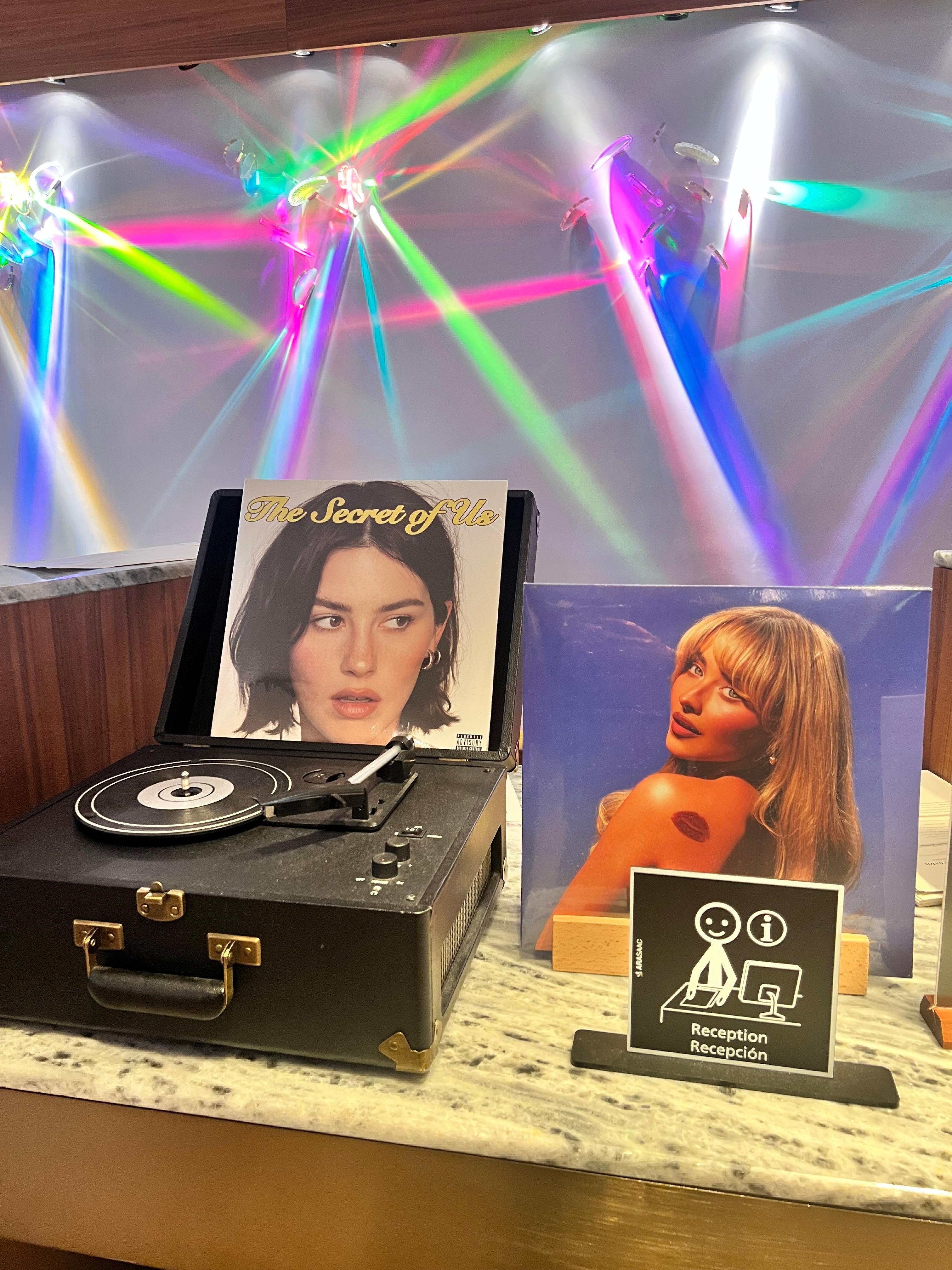 Lobby display of the music that is playing 