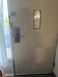 Door was beat up and the slide lock missing