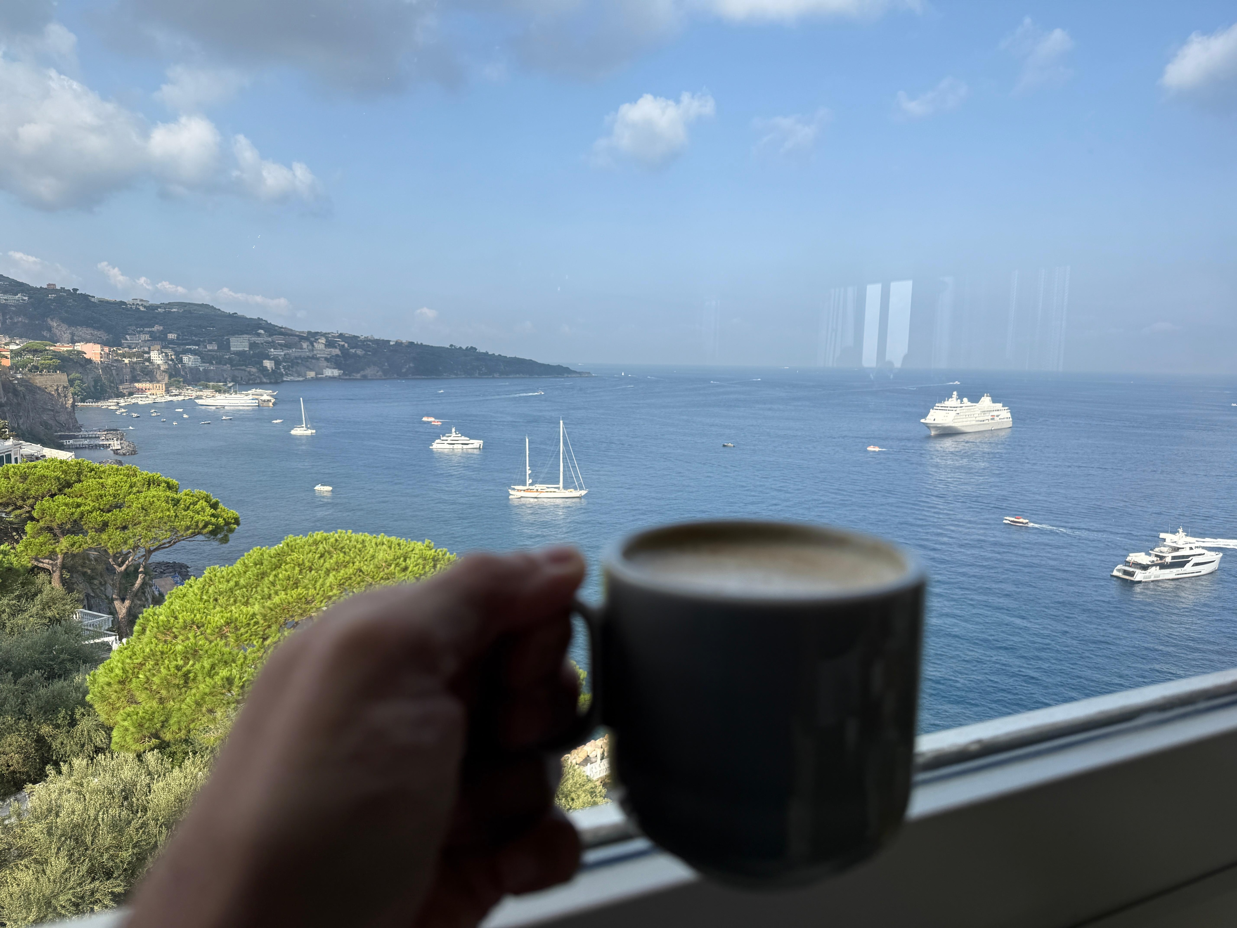 Enjoying a cappuccino with a view from the dining room