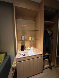 Counter for coffee and fridge