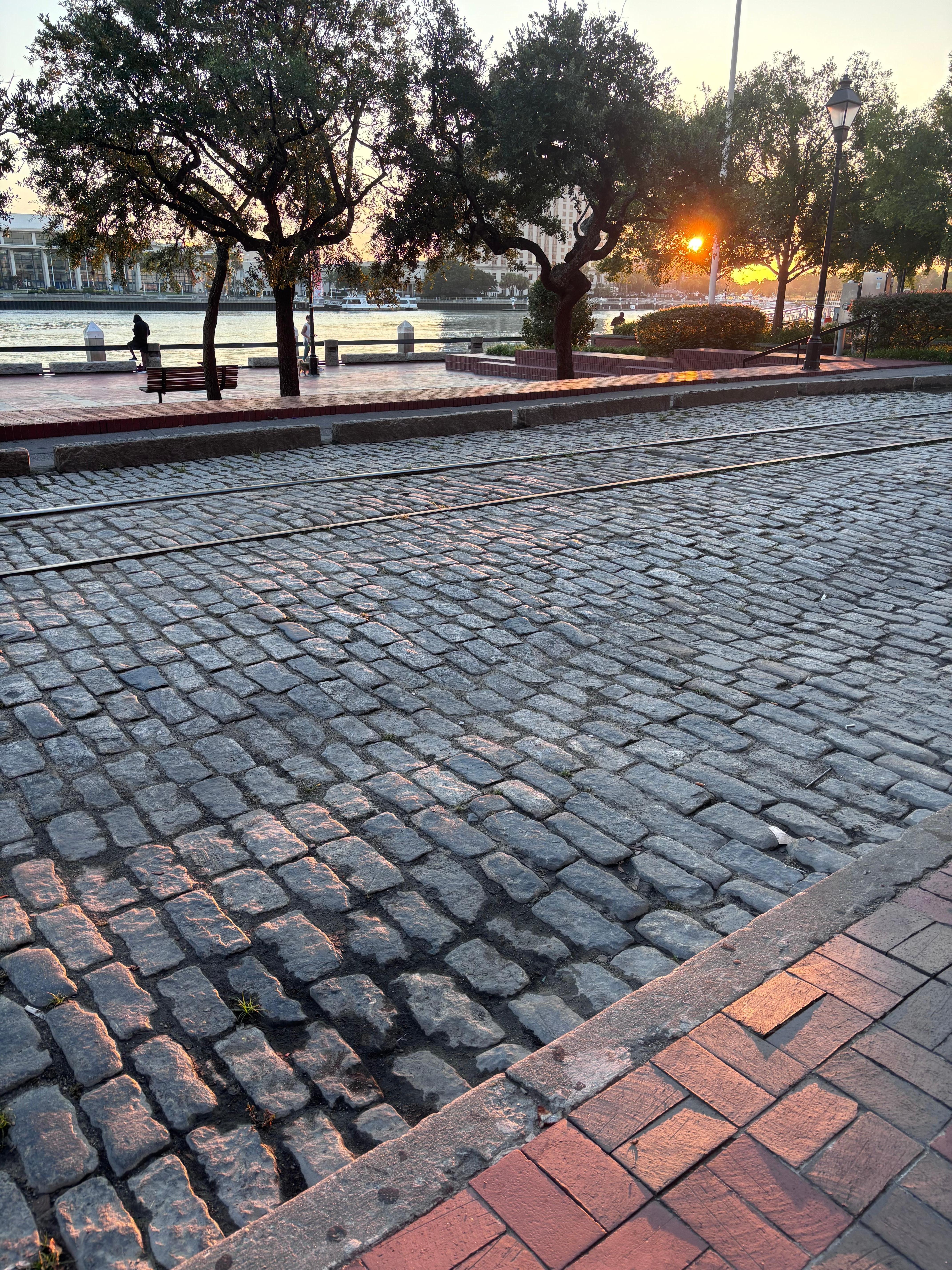 Cobblestone street by the river