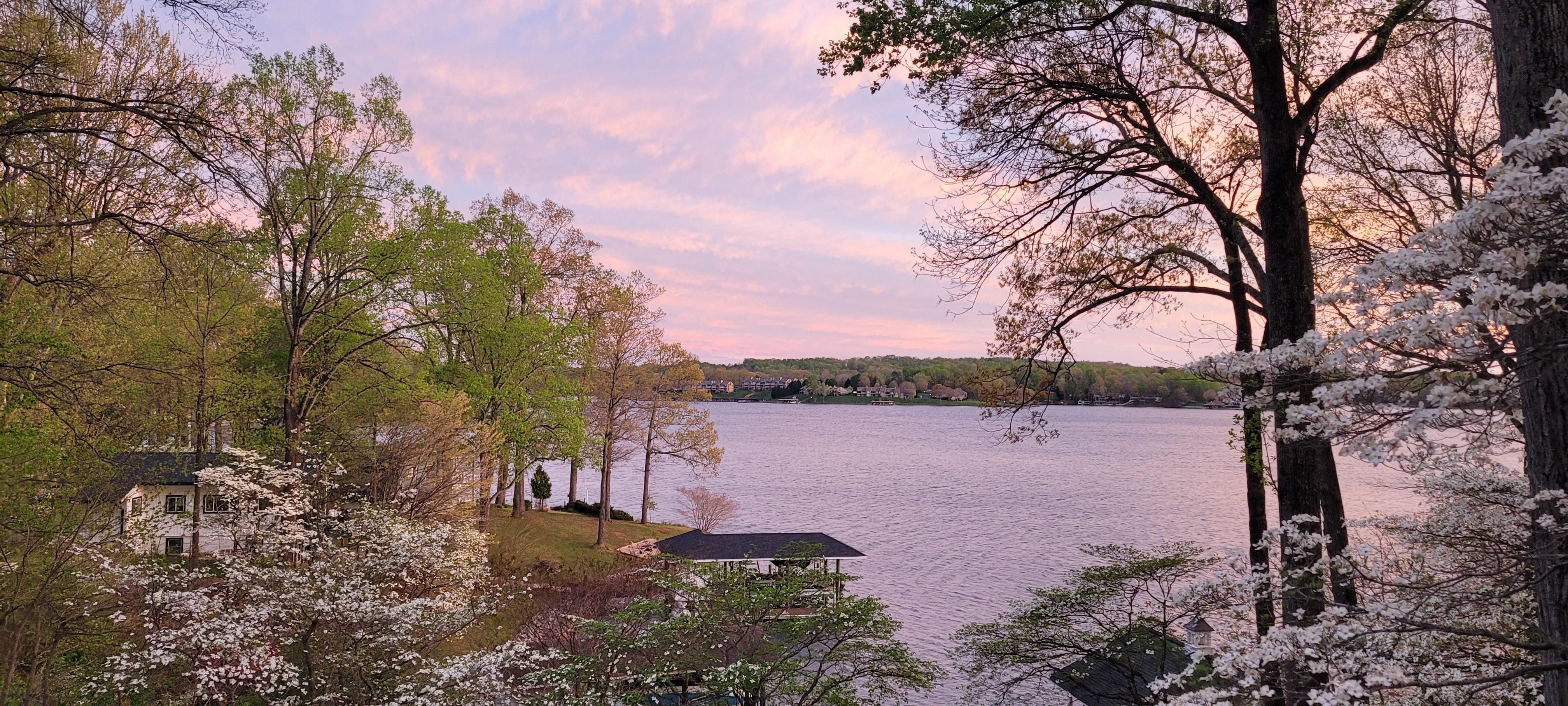 view from the porch at sunset