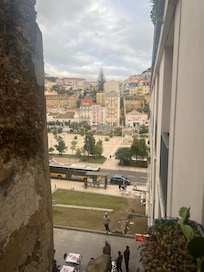 View of plaza across the street (starting location for Tram 28)