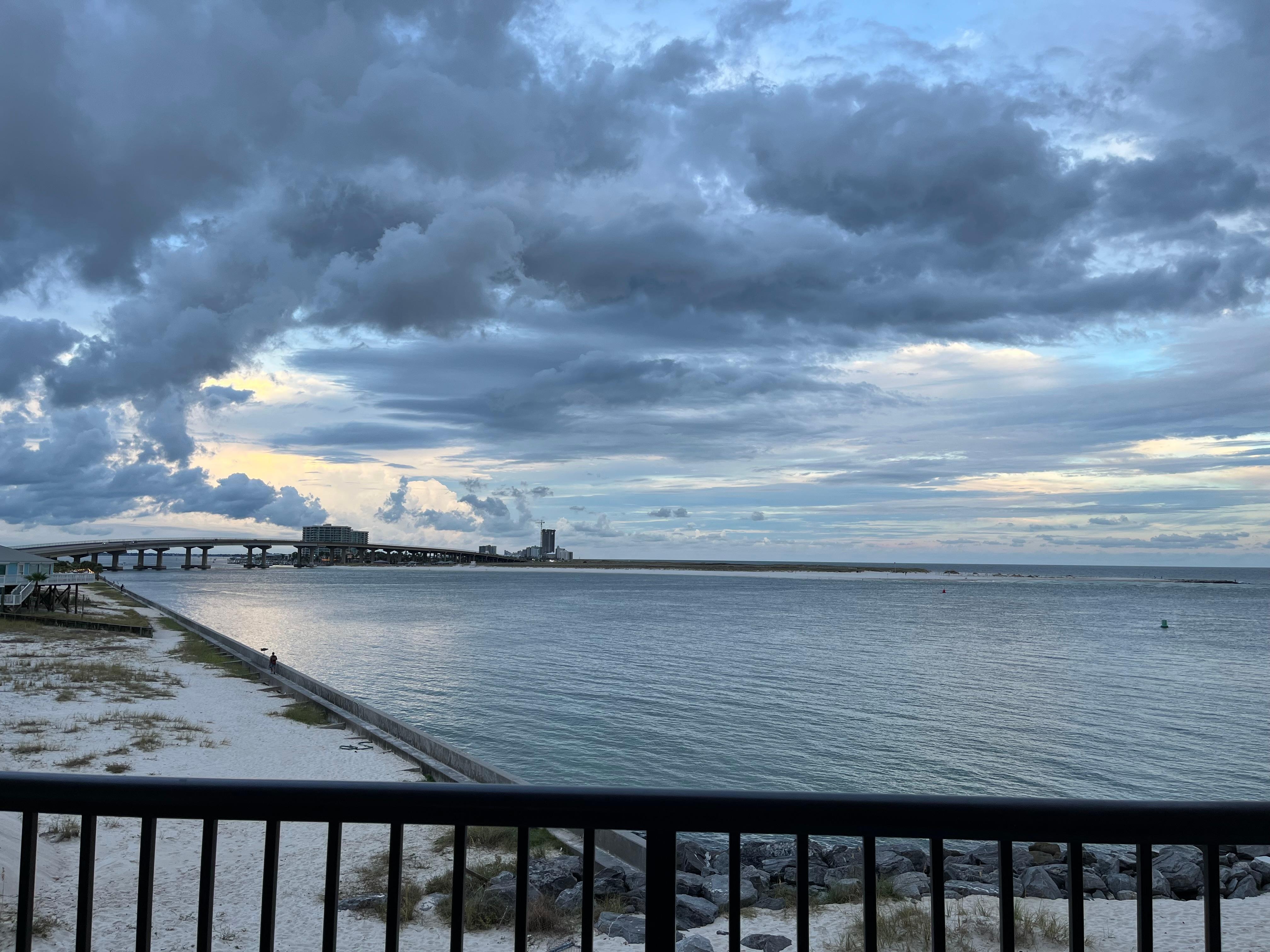 Balcony view toward the bridge at the pass.