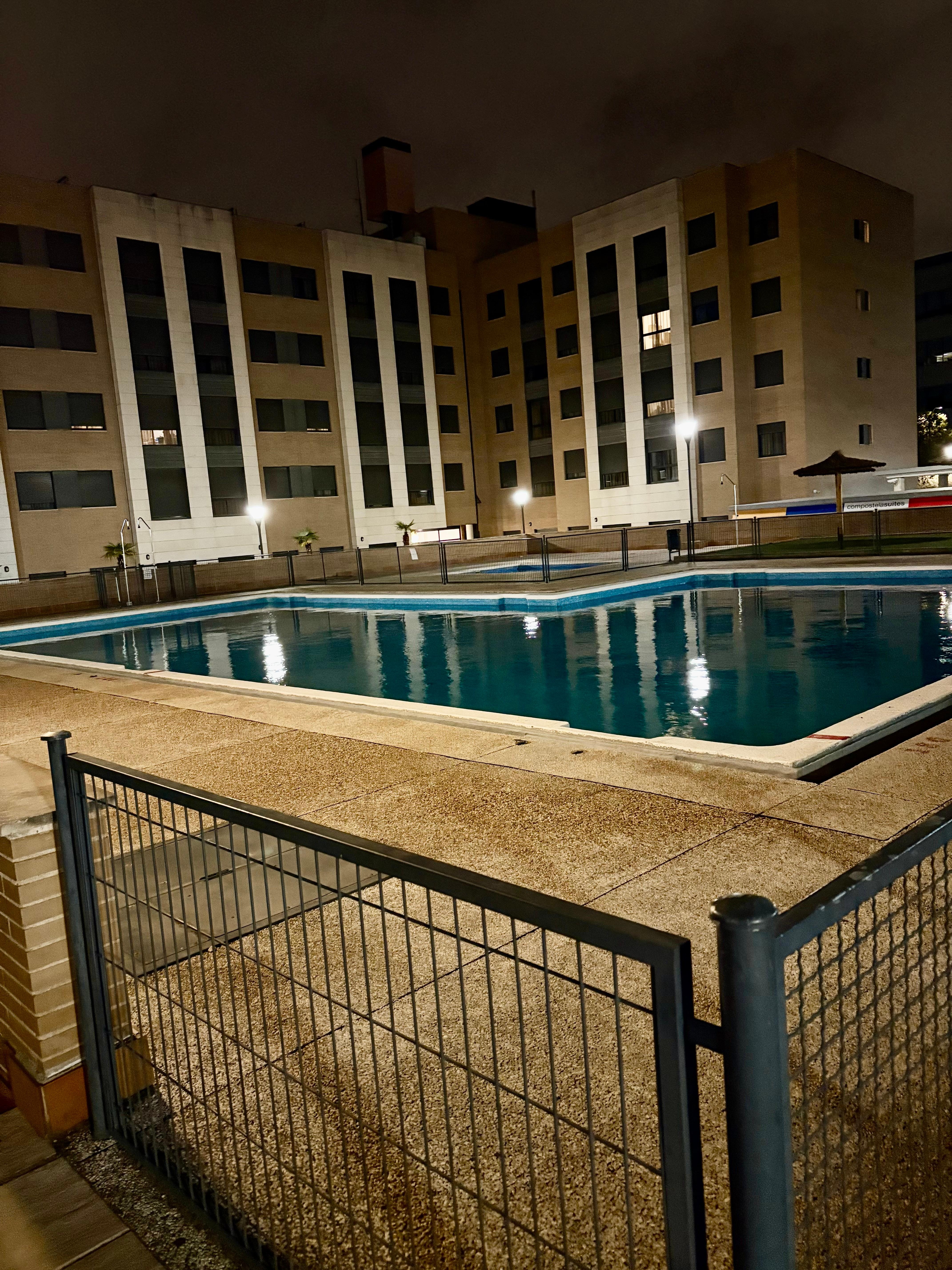 Pool area by night clearly