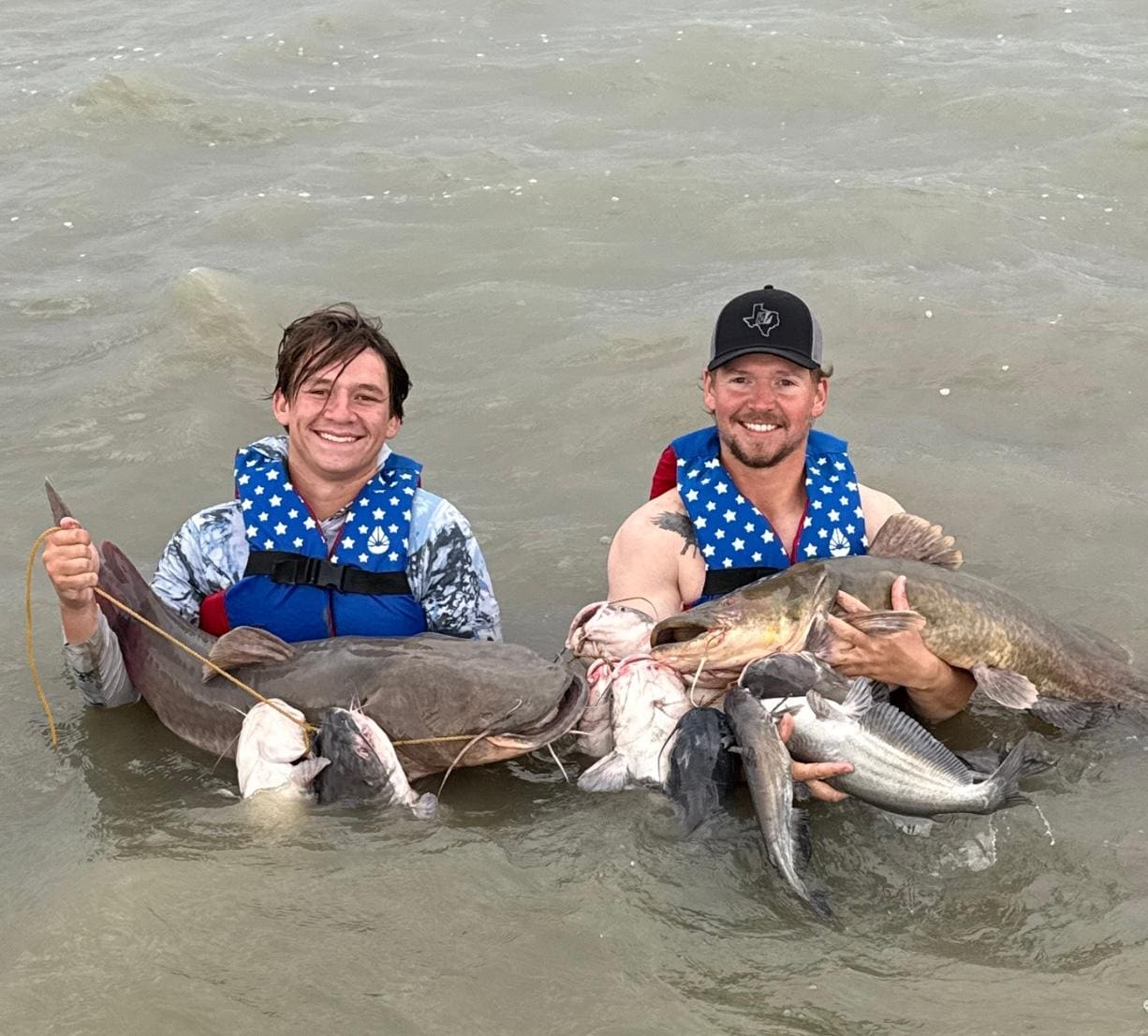 Two of our sons walked the trot line to check it. 