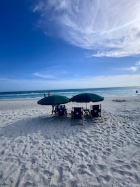 Rosemary Beach offers great rental beach setups- not inexpensive but worth it!
