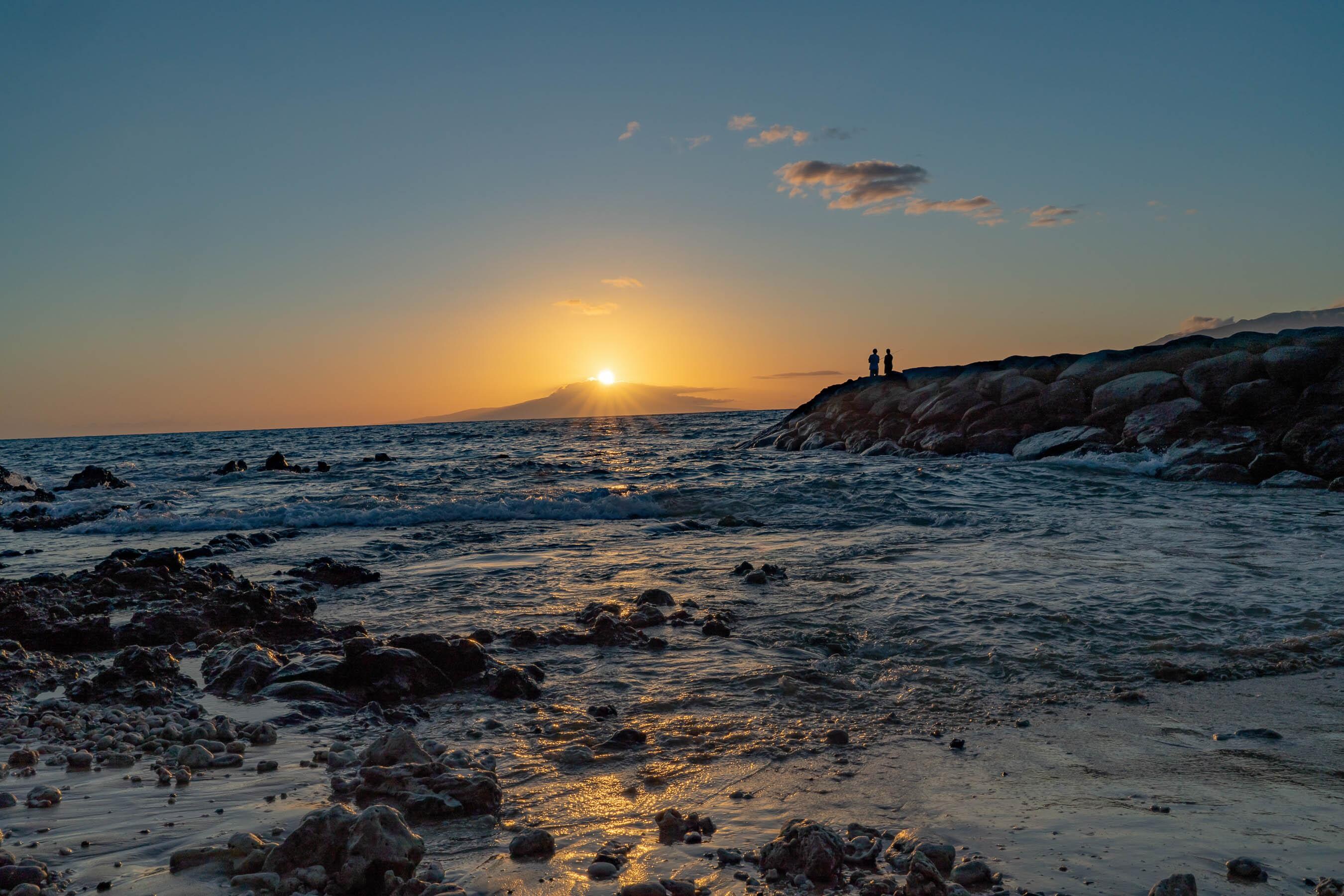 Sunset over lava rocks