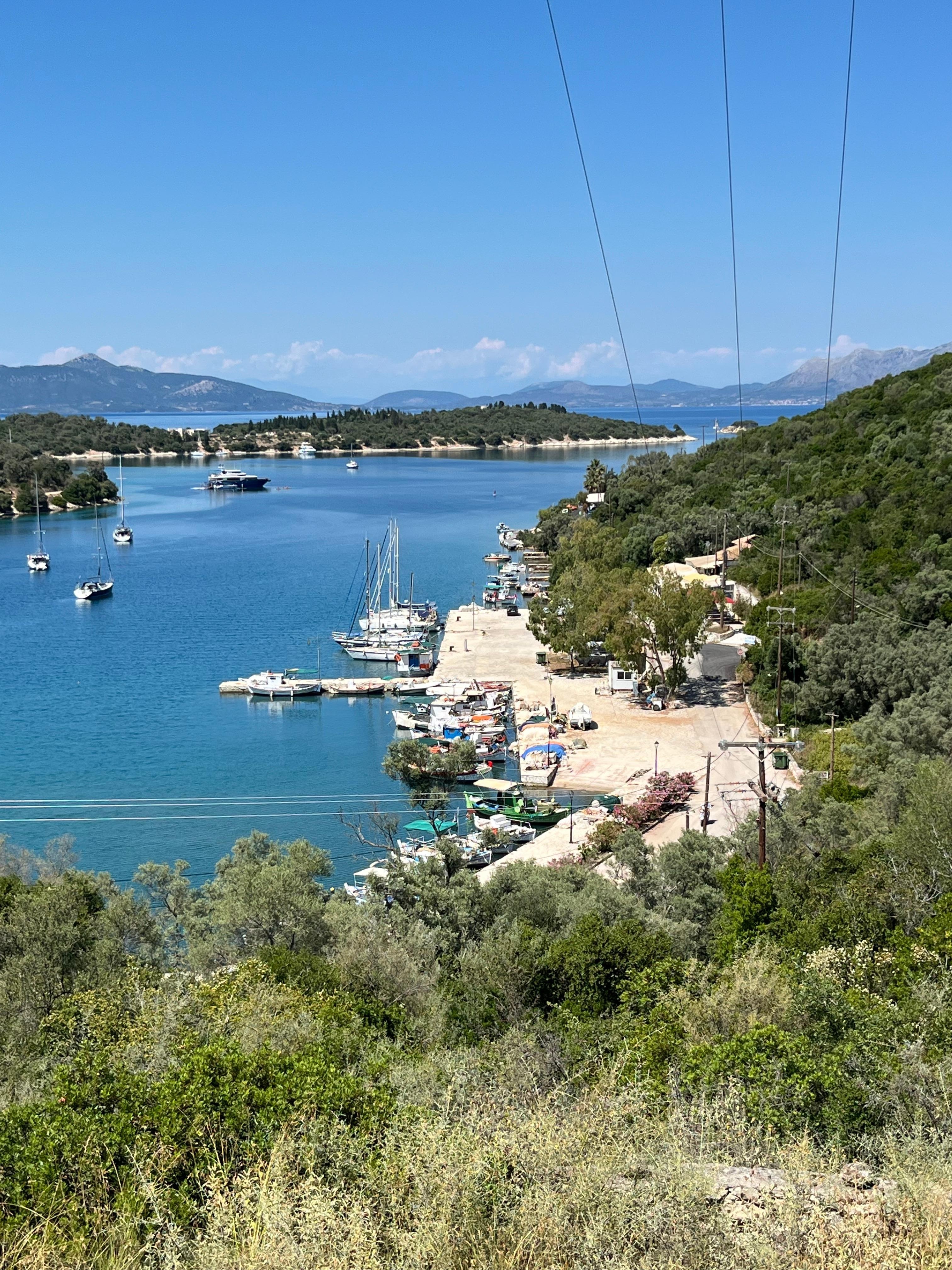 View down to Fanari beach and harbour 