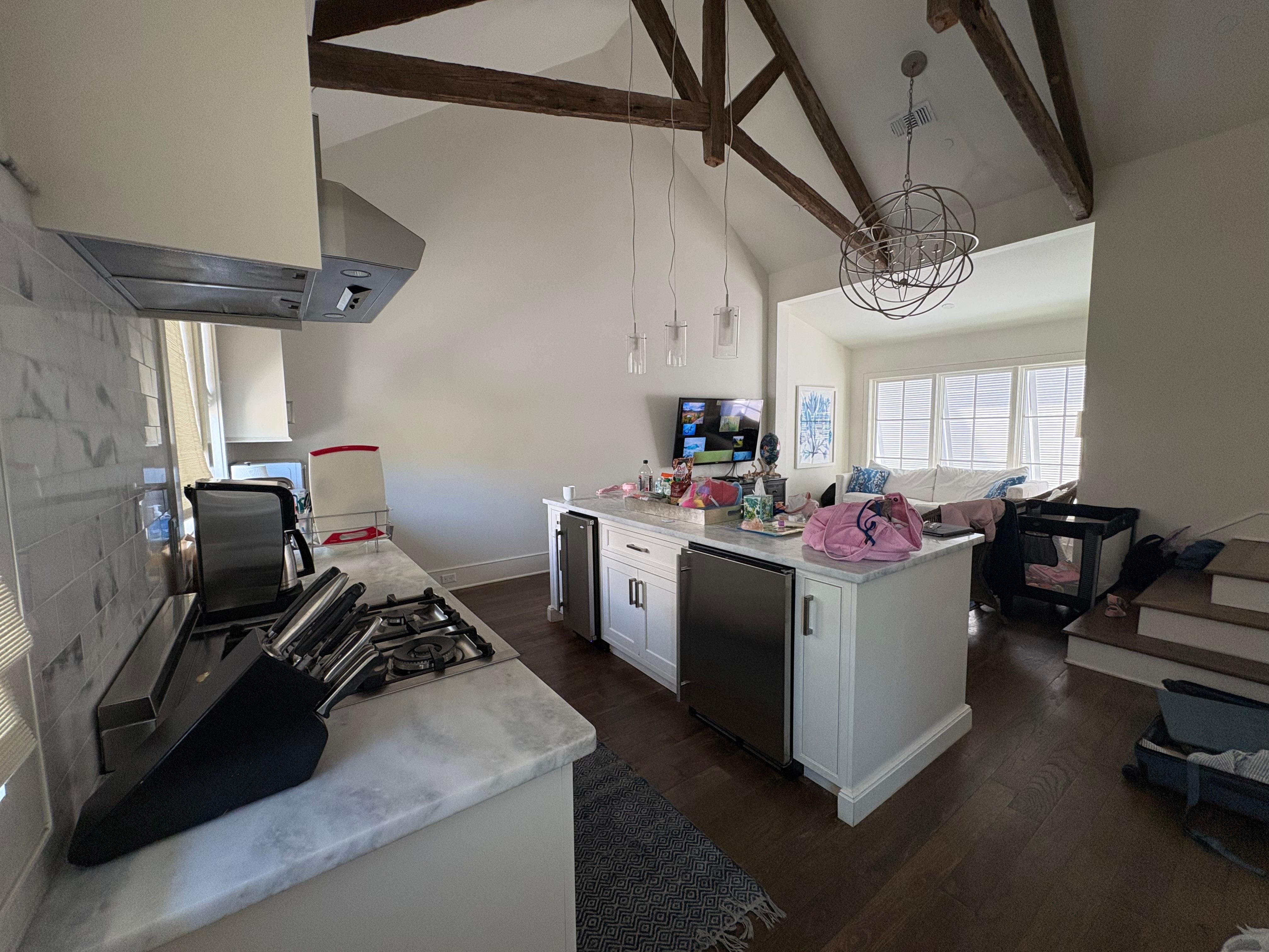 Spacious kitchen and living area. 