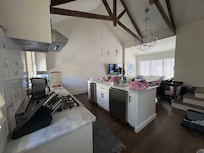 Spacious kitchen and living area.