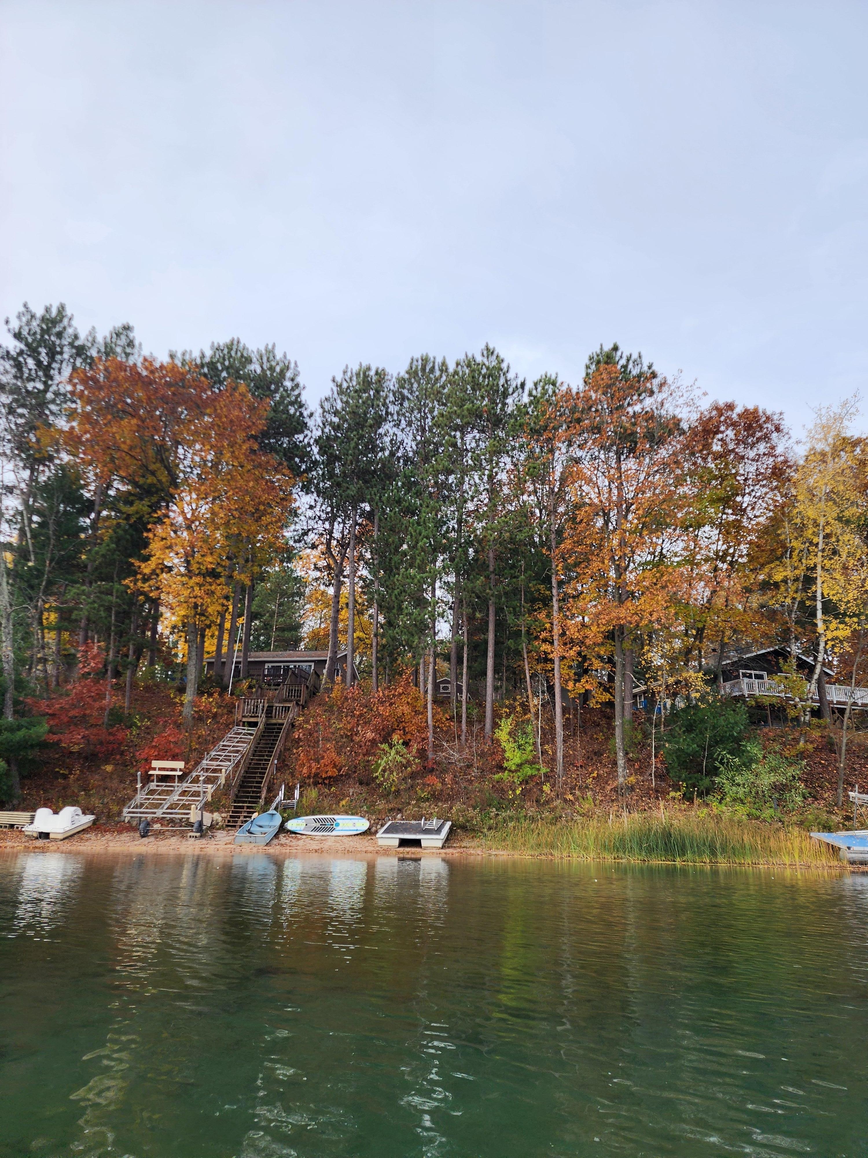 View of property from kayak in middle of lake.