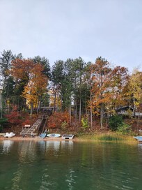 View of property from kayak in middle of lake.