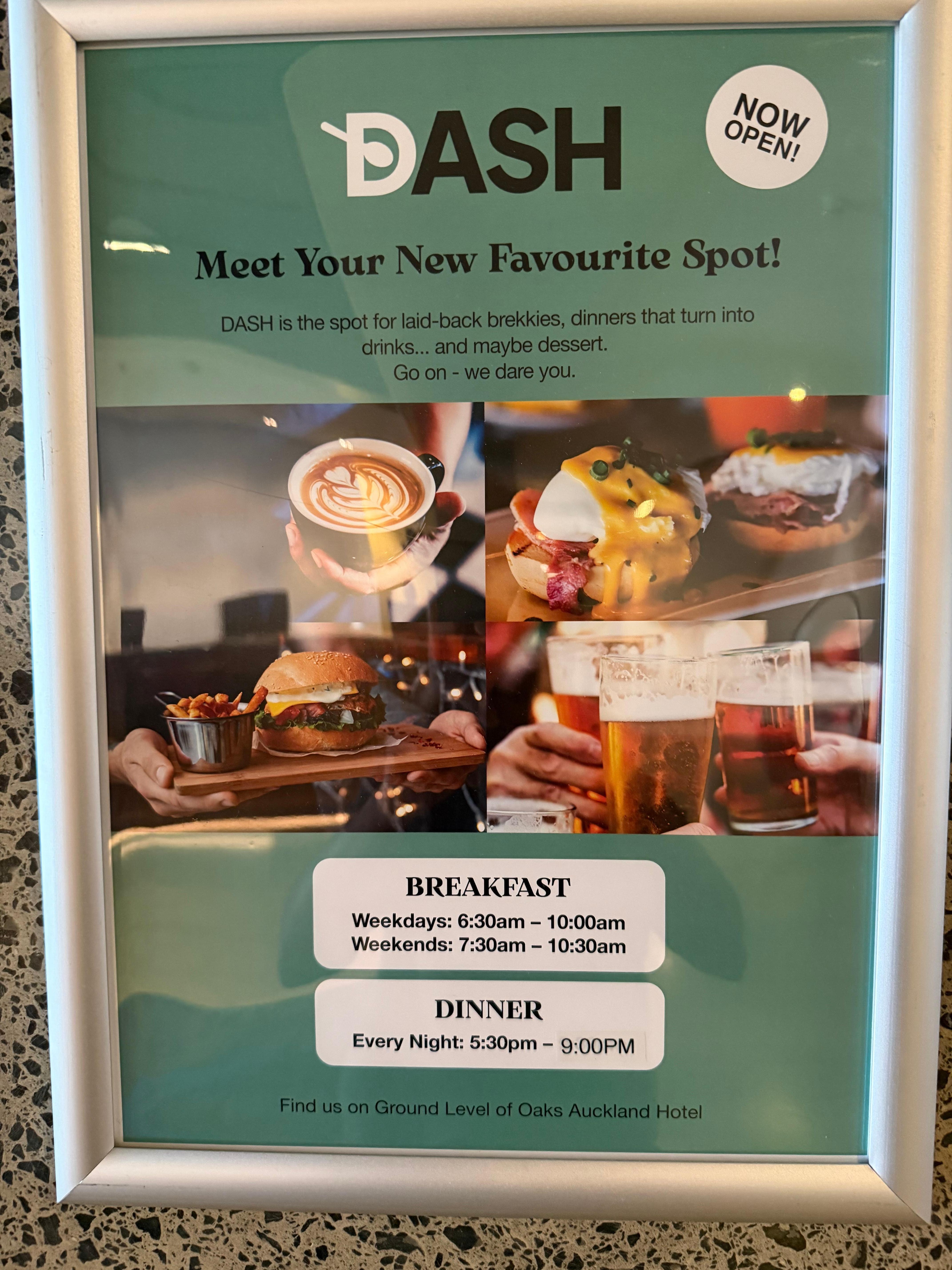 Misleading breakfast poster. Real breakfast definitely does not have coffee latte like that nor eggs benefit (let alone any hot food). You have to pay extra if you want the good breakfast (e.g. eggs benny). Very misleading.
