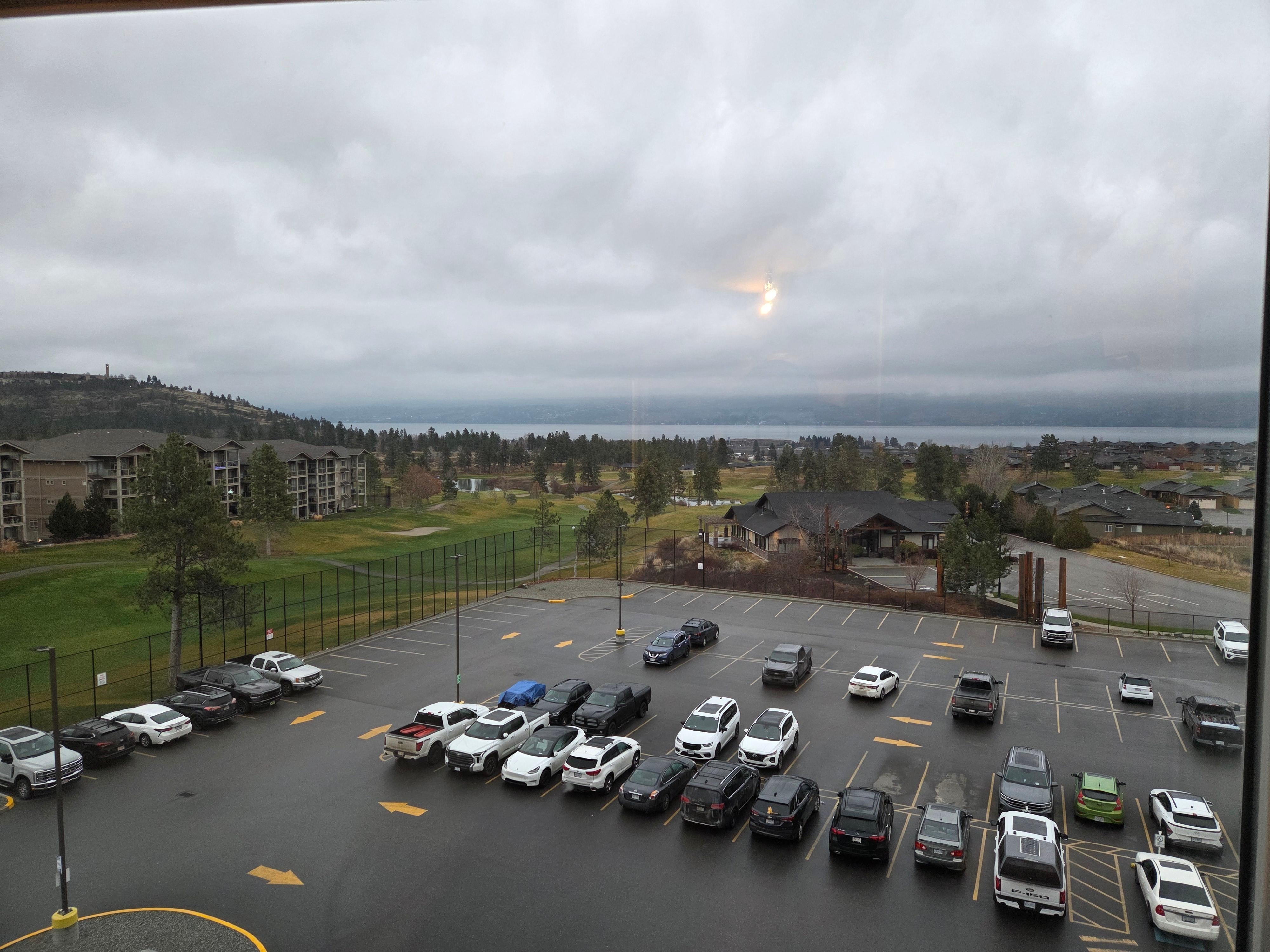 Great view of lake. Large parking lot.