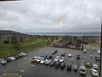 Great view of lake. Large parking lot.