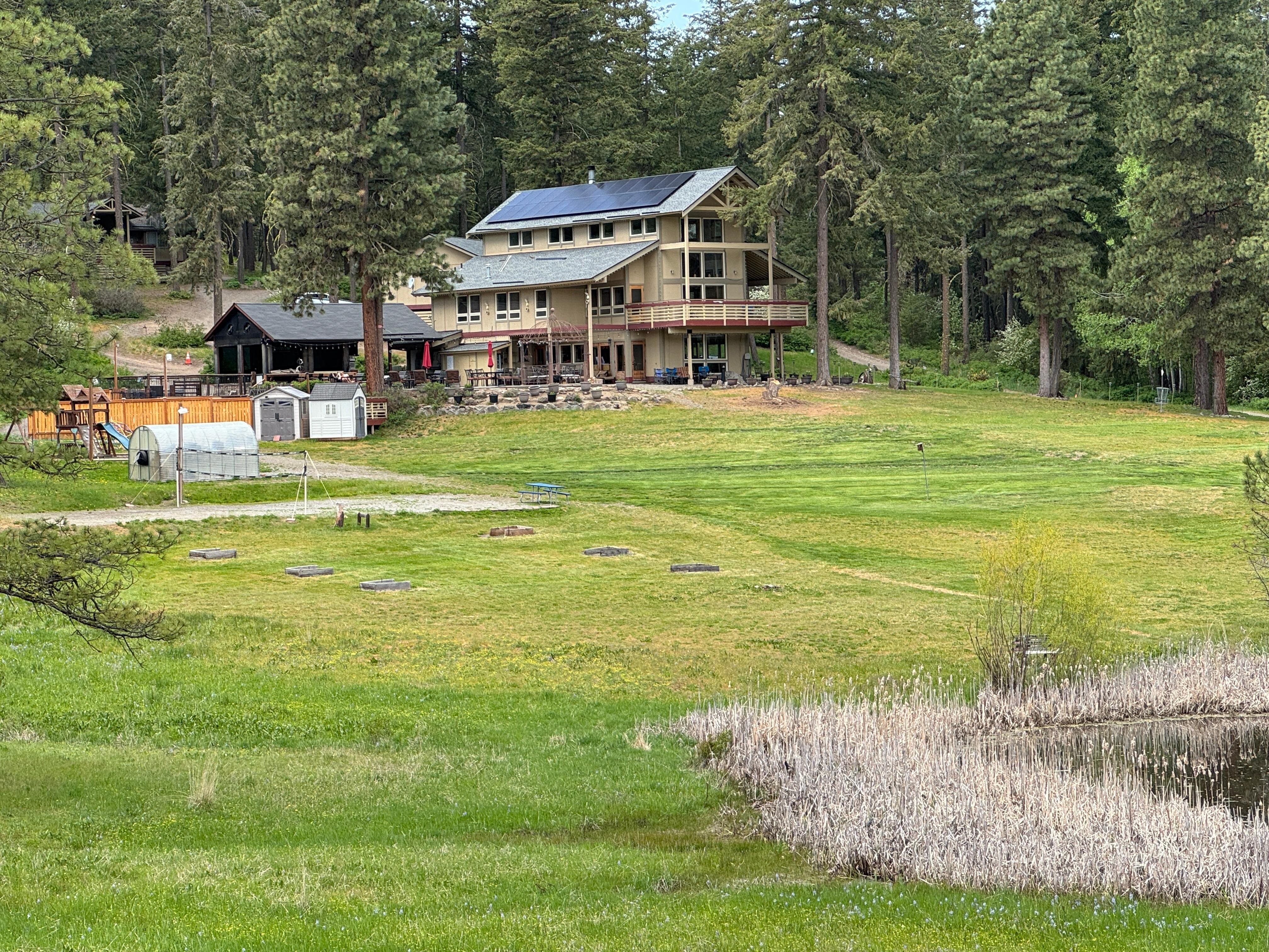 The lake, lodge and lawn.