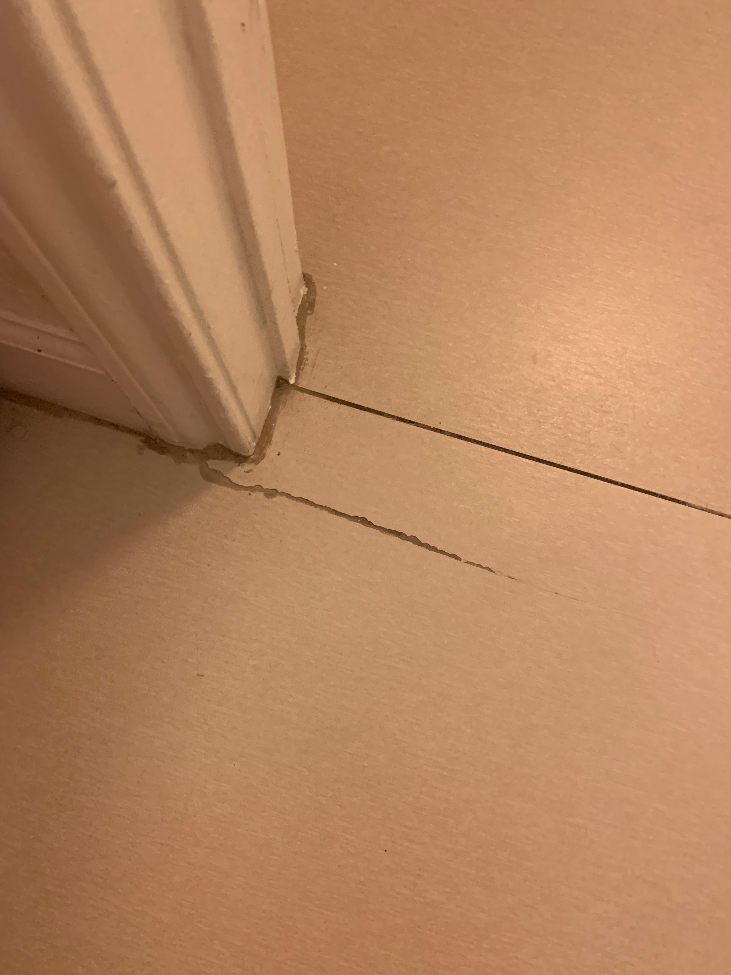 gash in the tile and the door got stuck when closing due to the tile not being level.