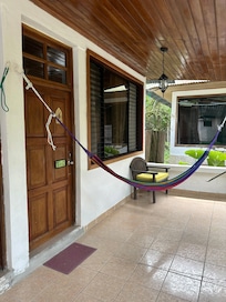 Heliconia plants outside the room