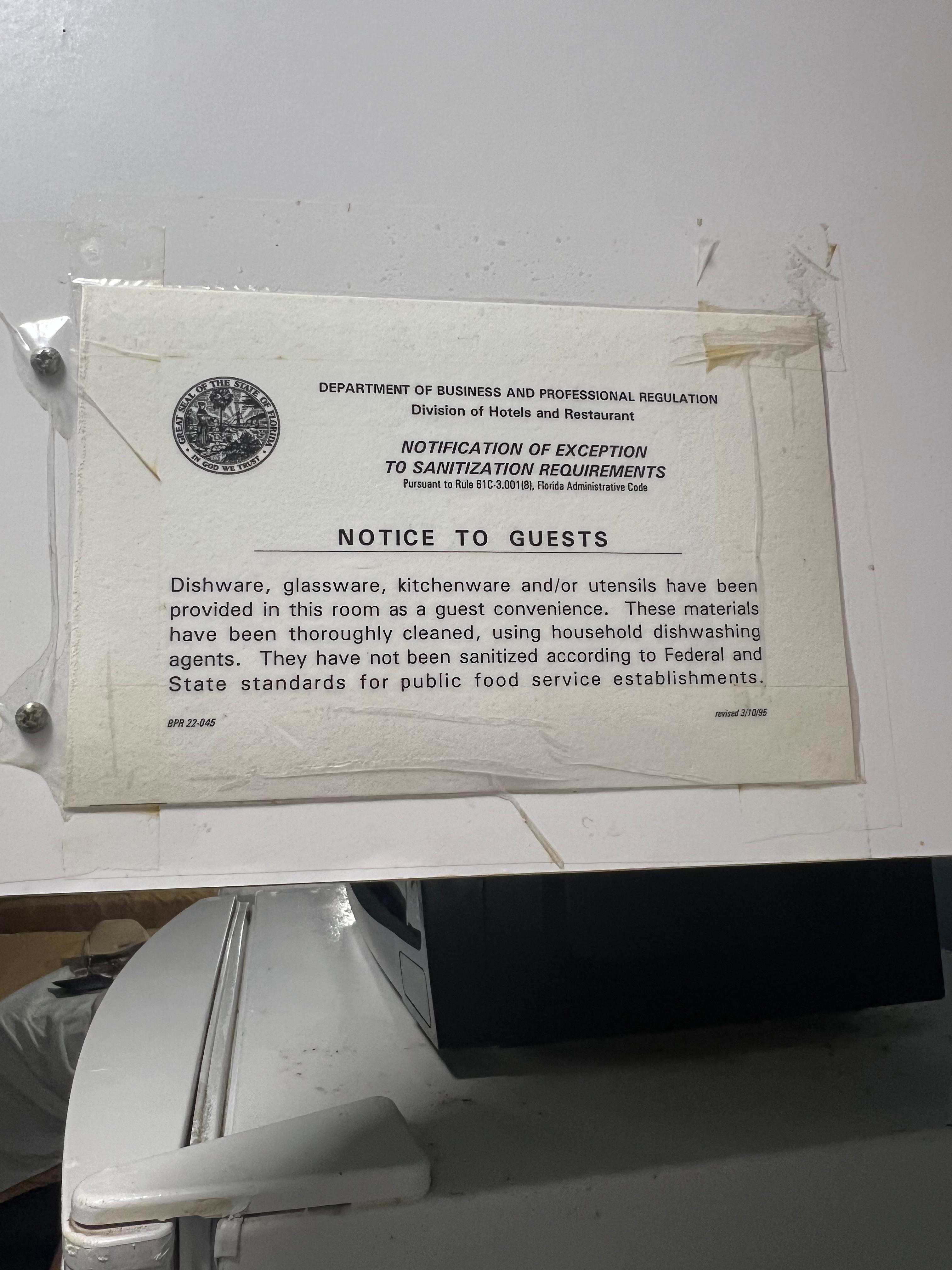 notice to wash dishes, etc that were not provided