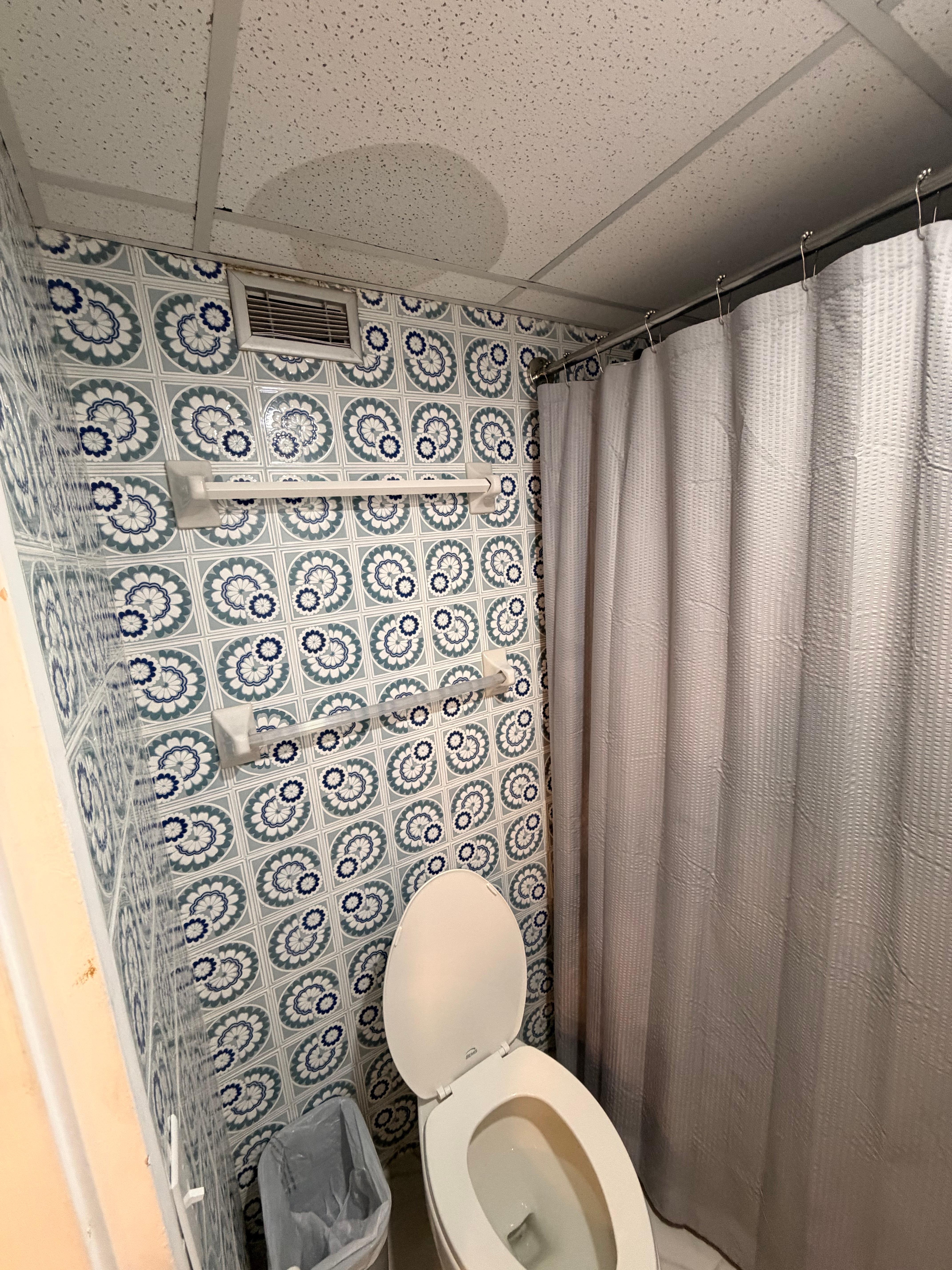 the leak right above the toilet. I can only assume the toilet from the unit above us was leaking onto us. Gross.