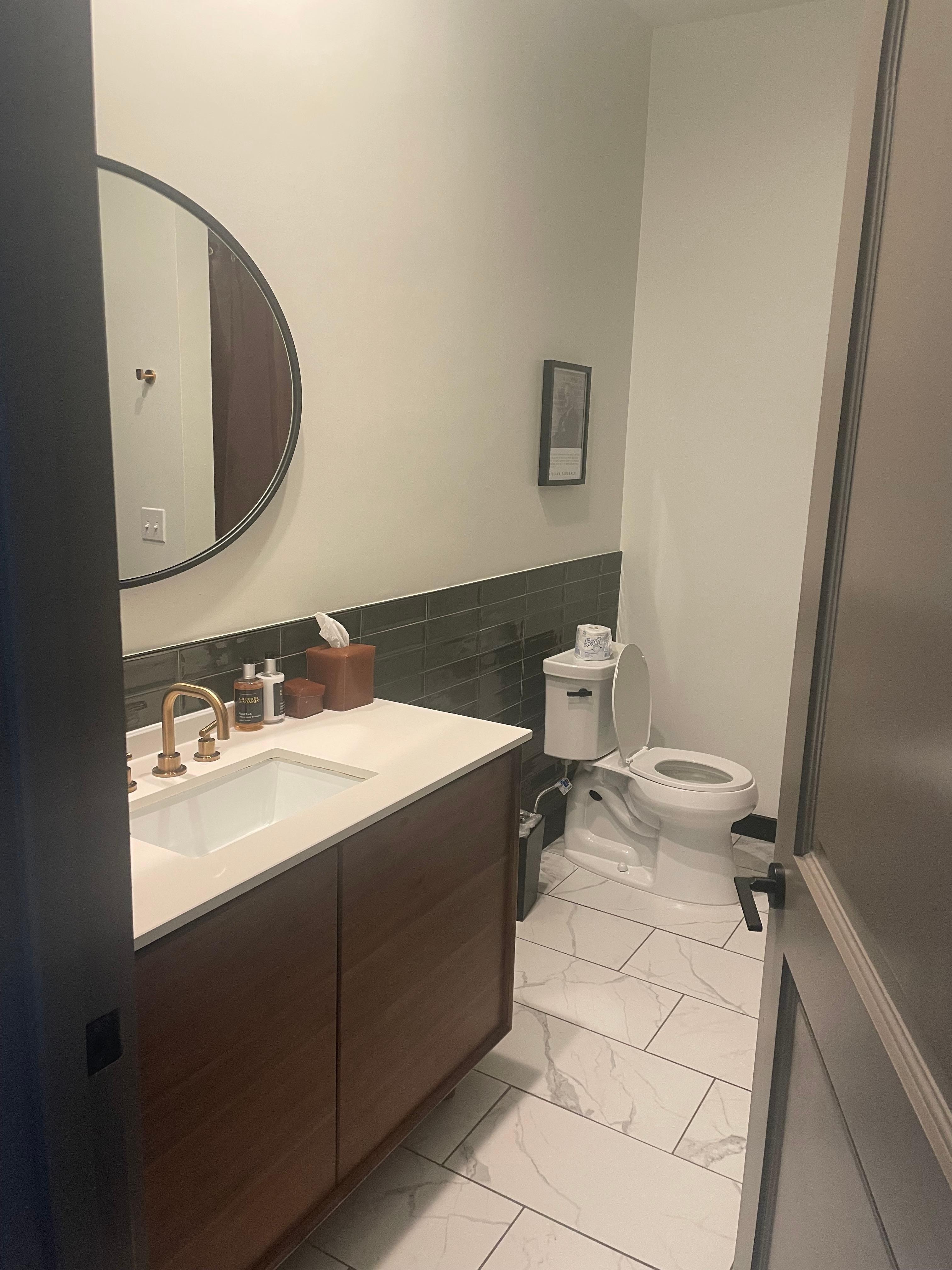 Bathroom to the right of entrance