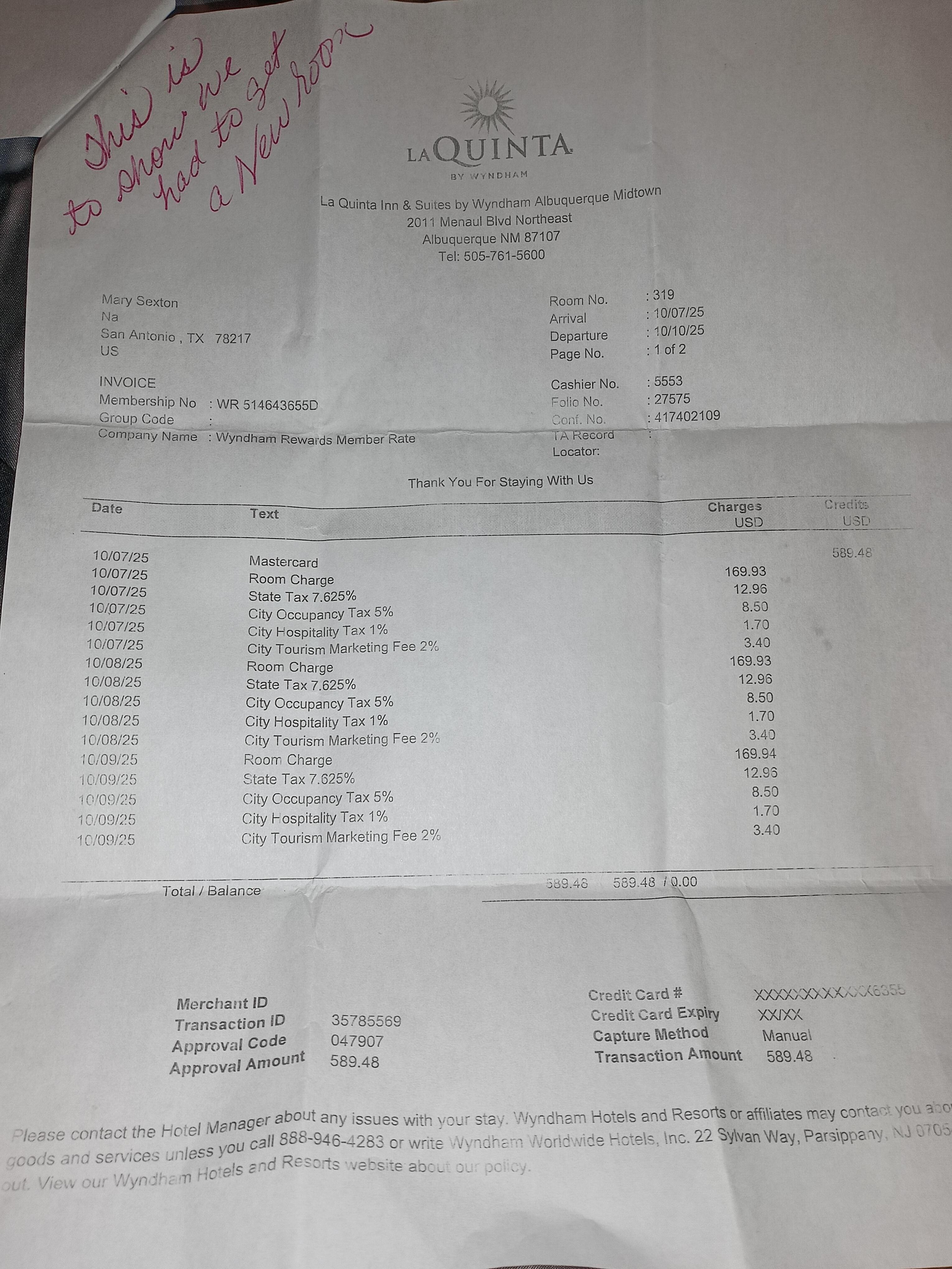 Bill to prove we stayed somewhere else 