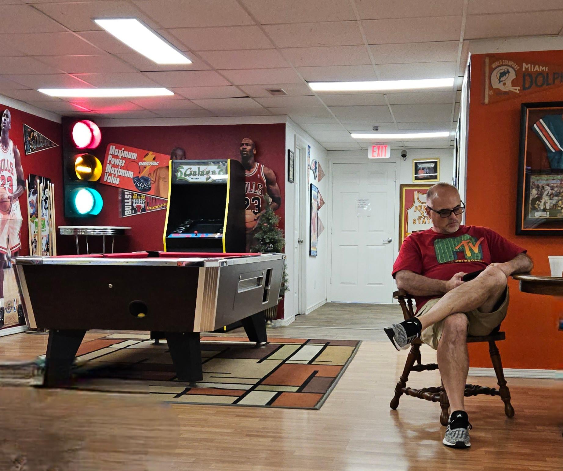 Relaxing in the game room