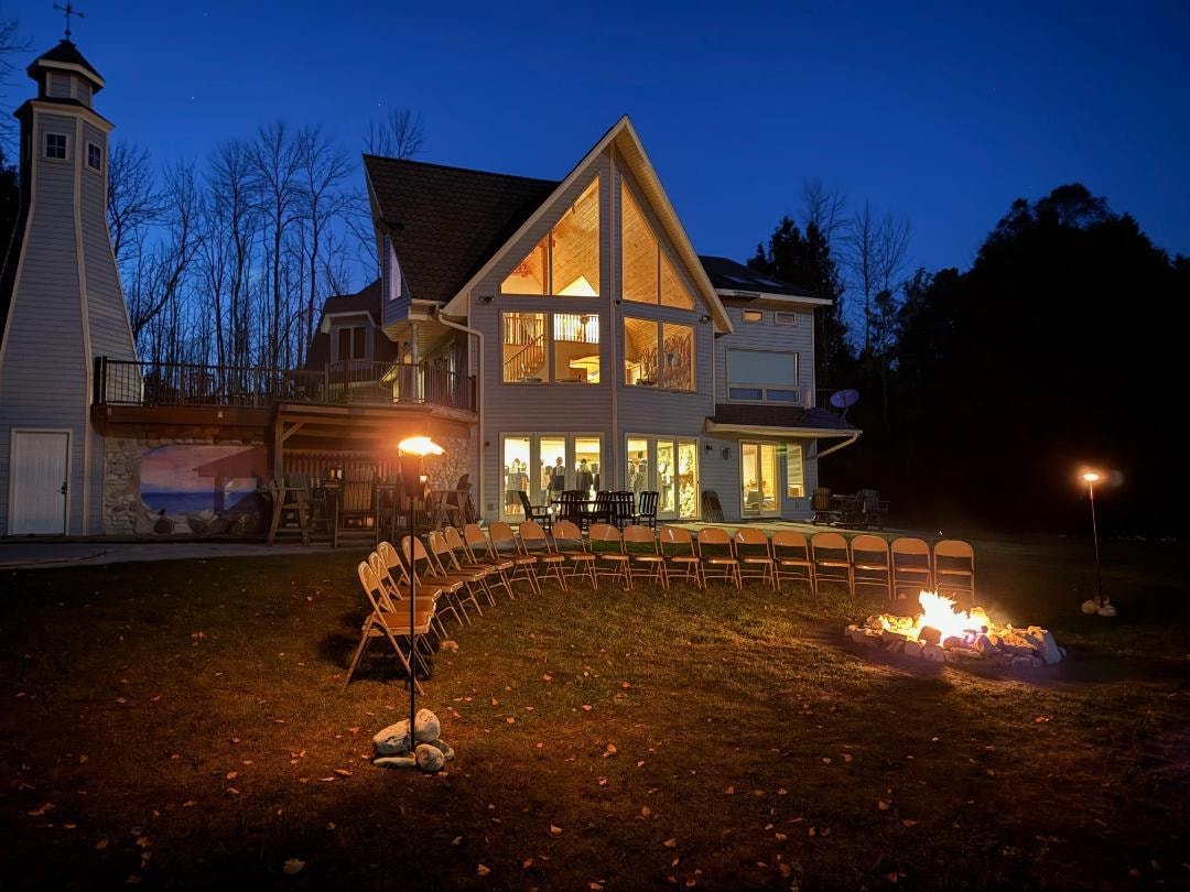 Outdoor celebration planned around the firepit.