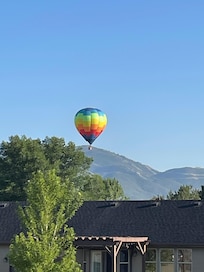 Hot air Balloon right outside our window while we ate breakfast.