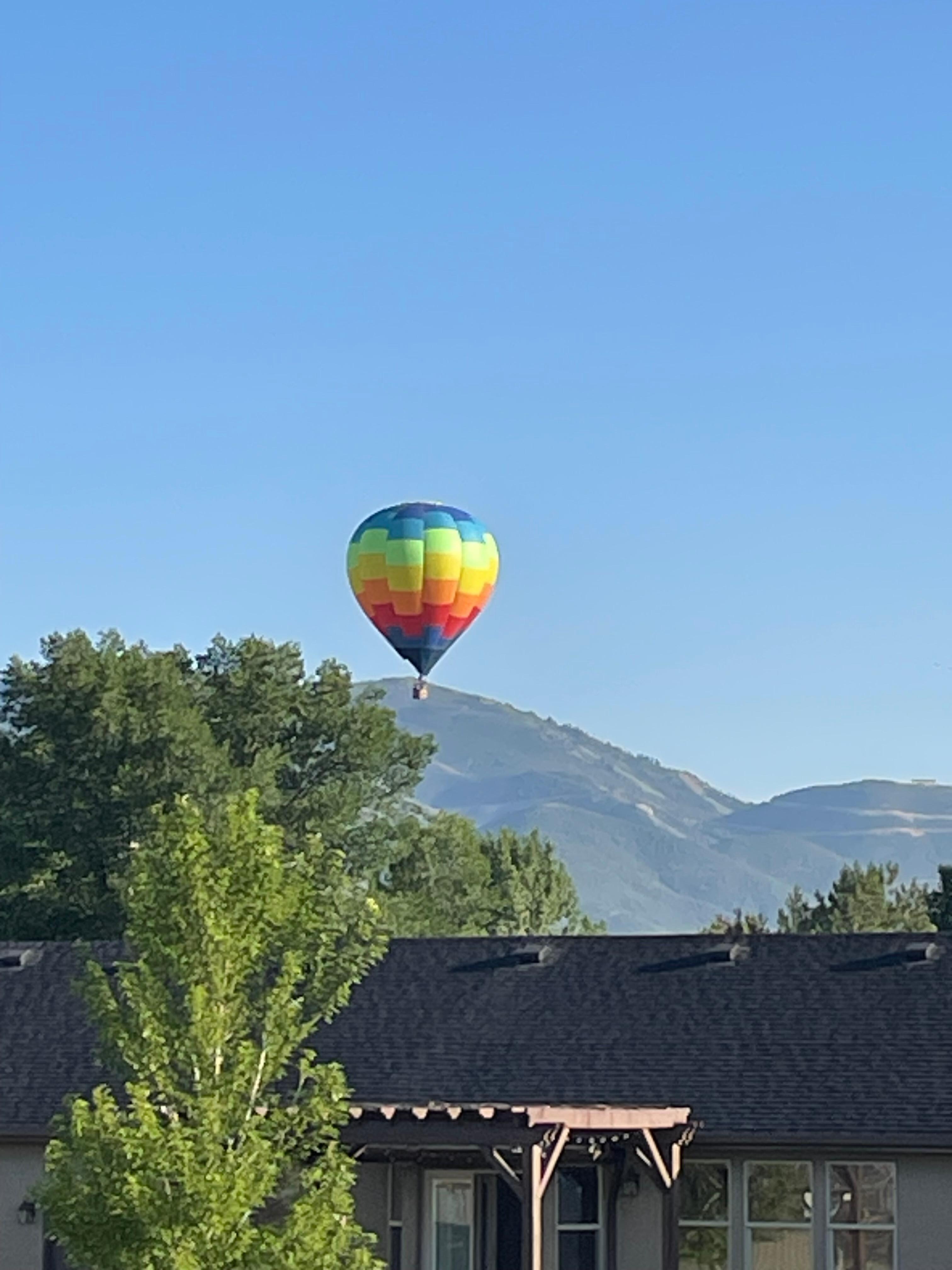 Hot air Balloon  right outside our window while we ate breakfast. 