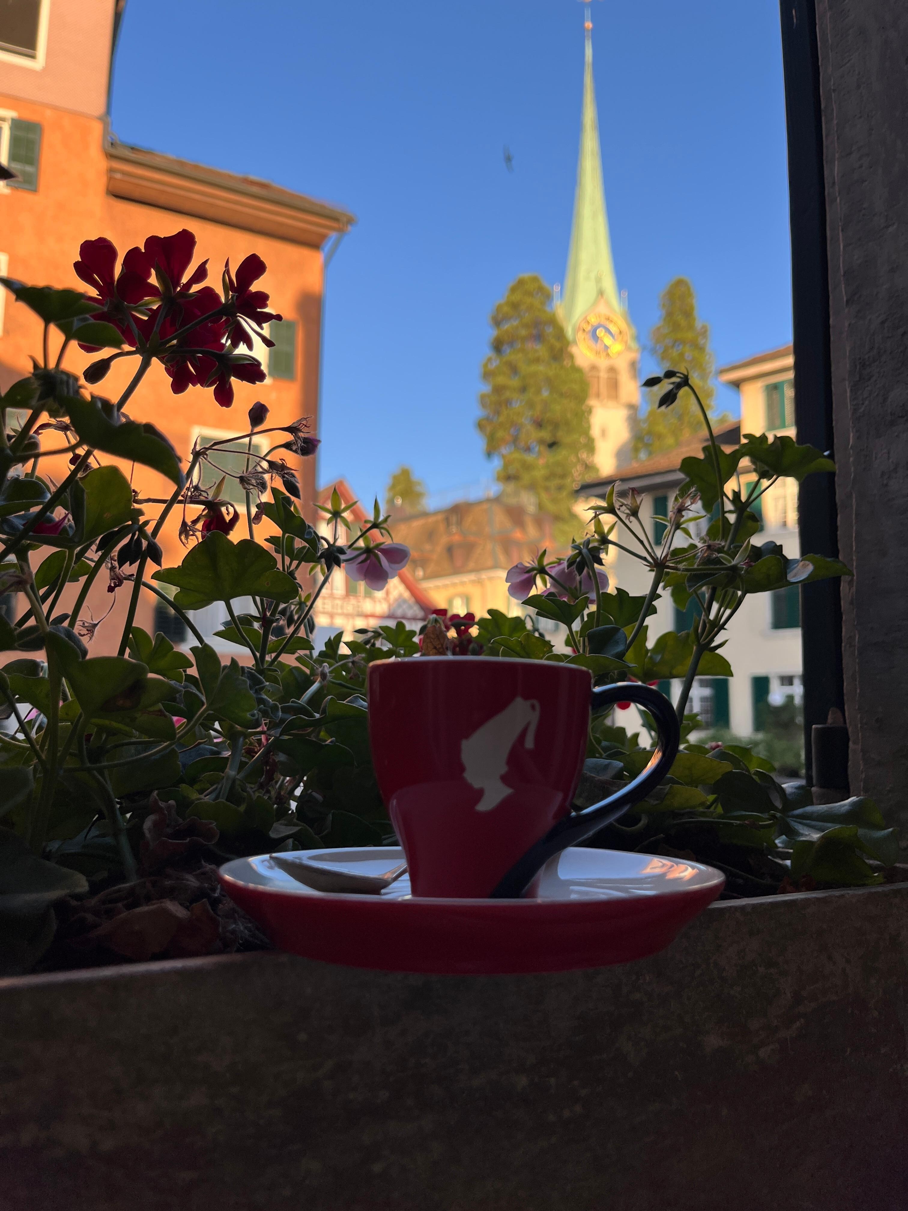 Awesome little Italian coffee machine in our room. View from our room. 