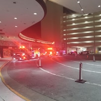 Fire trucks and police cars at the Showboat. Guests had to evacuate.