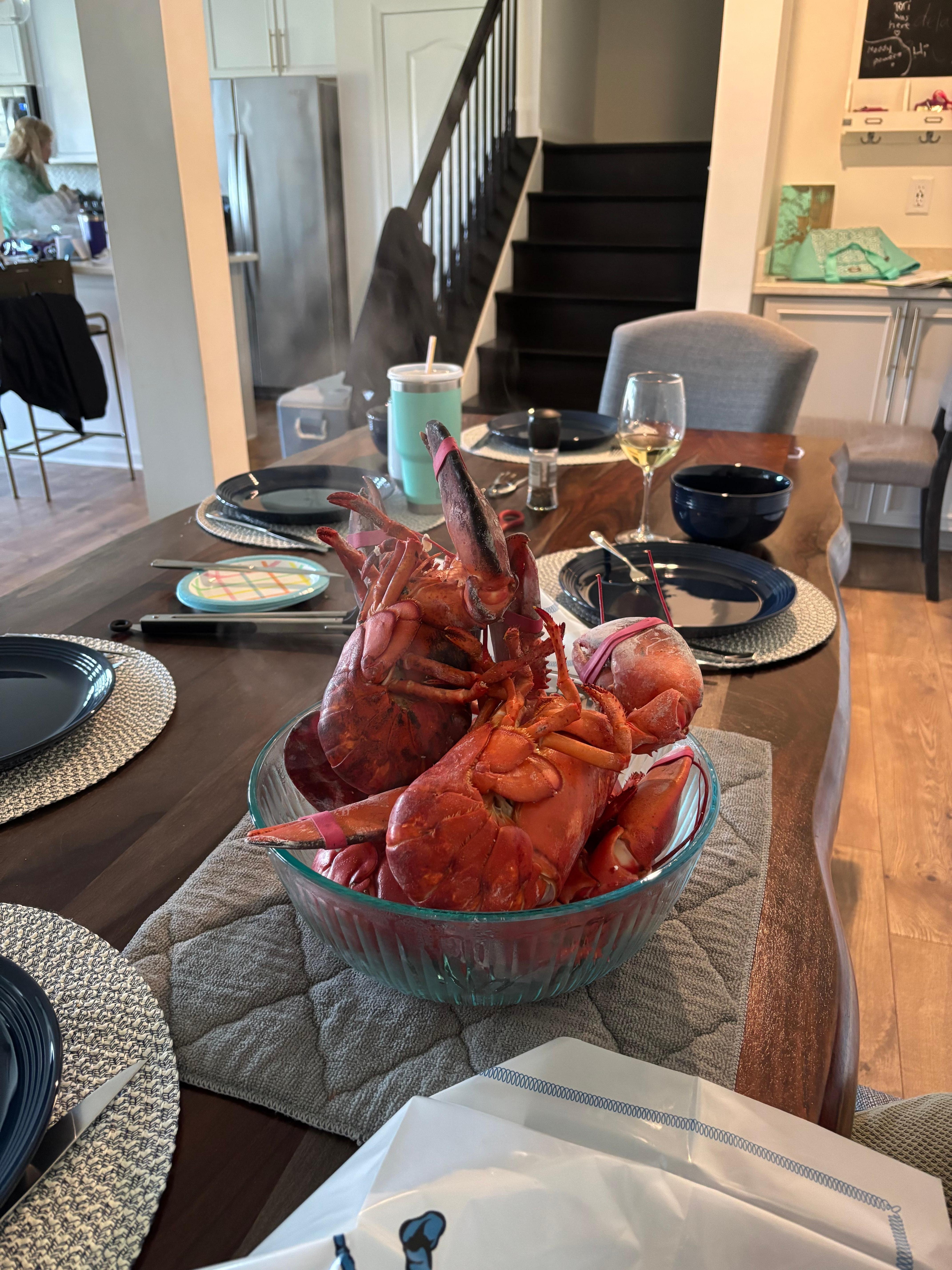 Lobster dinner to celebrate our decades long friendship. 