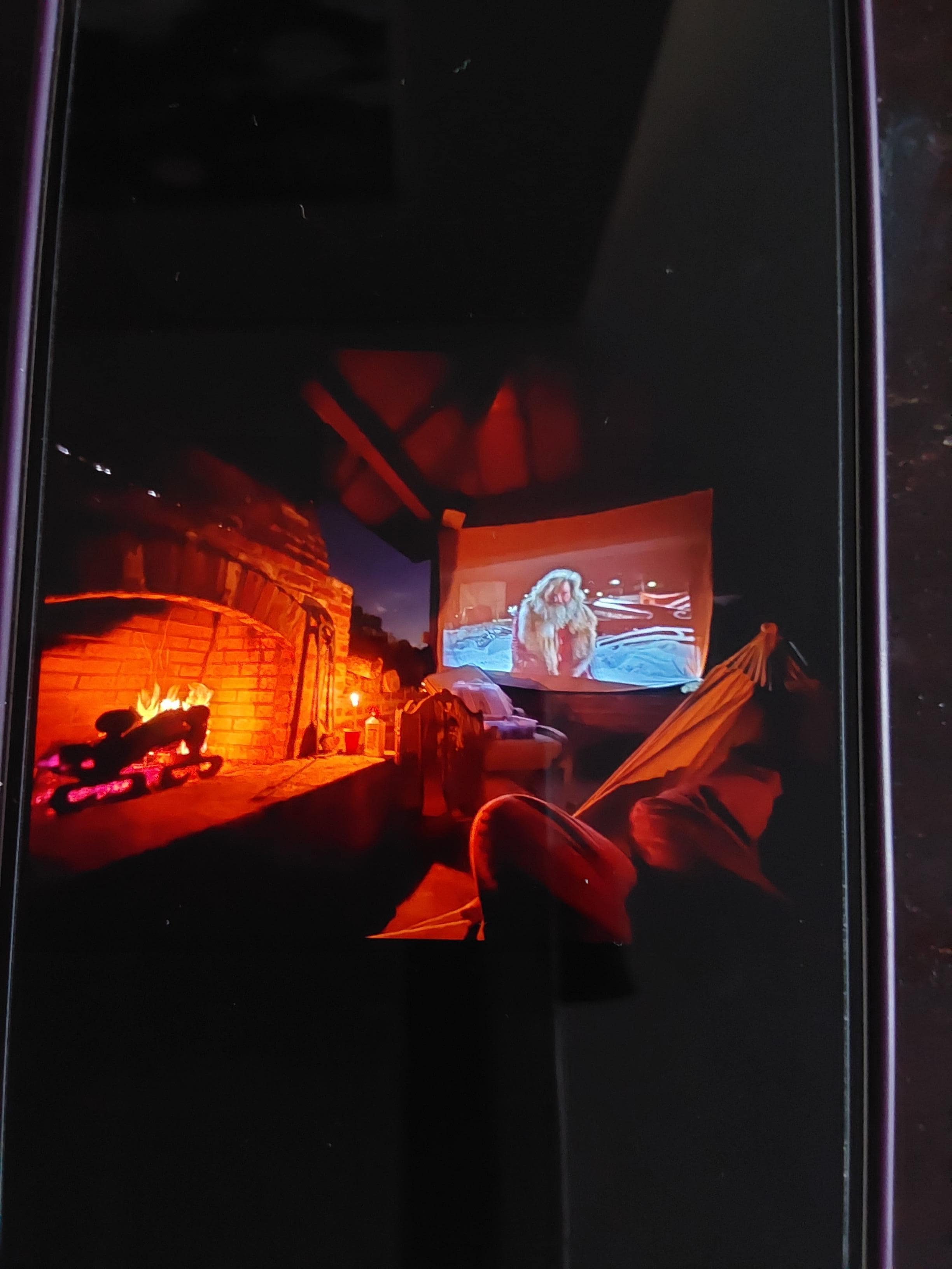 I brought my projector hammock and enjoyed some nightly movies in front of this beautiful fireplace.