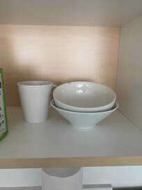 One mug and chipped bowl provided.