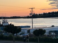 Across the street at sunset.