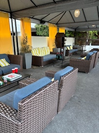 Patio furniture at the swimming pool