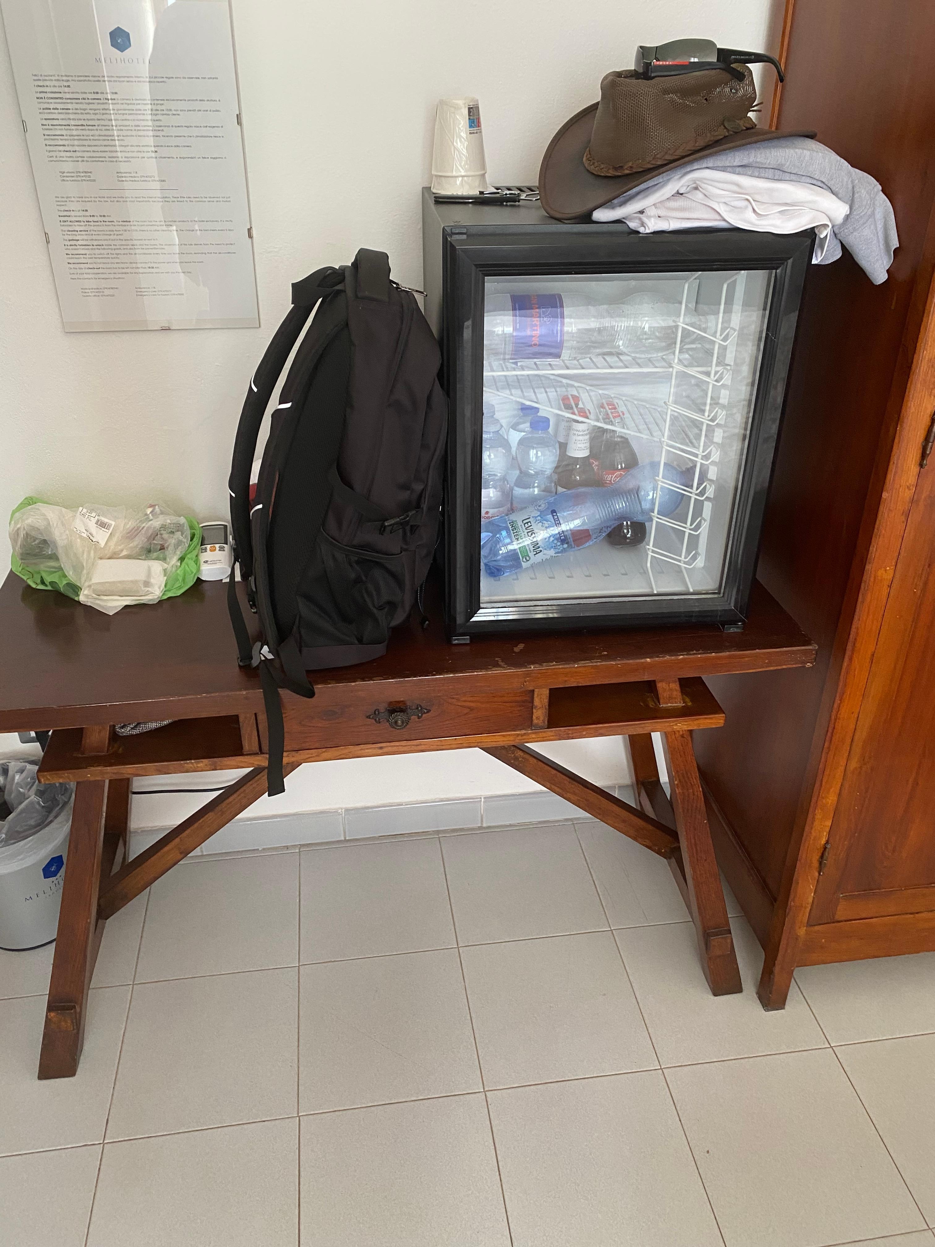 only surface to put stuff on had a mini fridge on it with drinks for sale!!