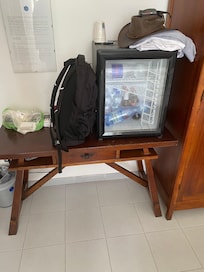 only surface to put stuff on had a mini fridge on it with drinks for sale!!
