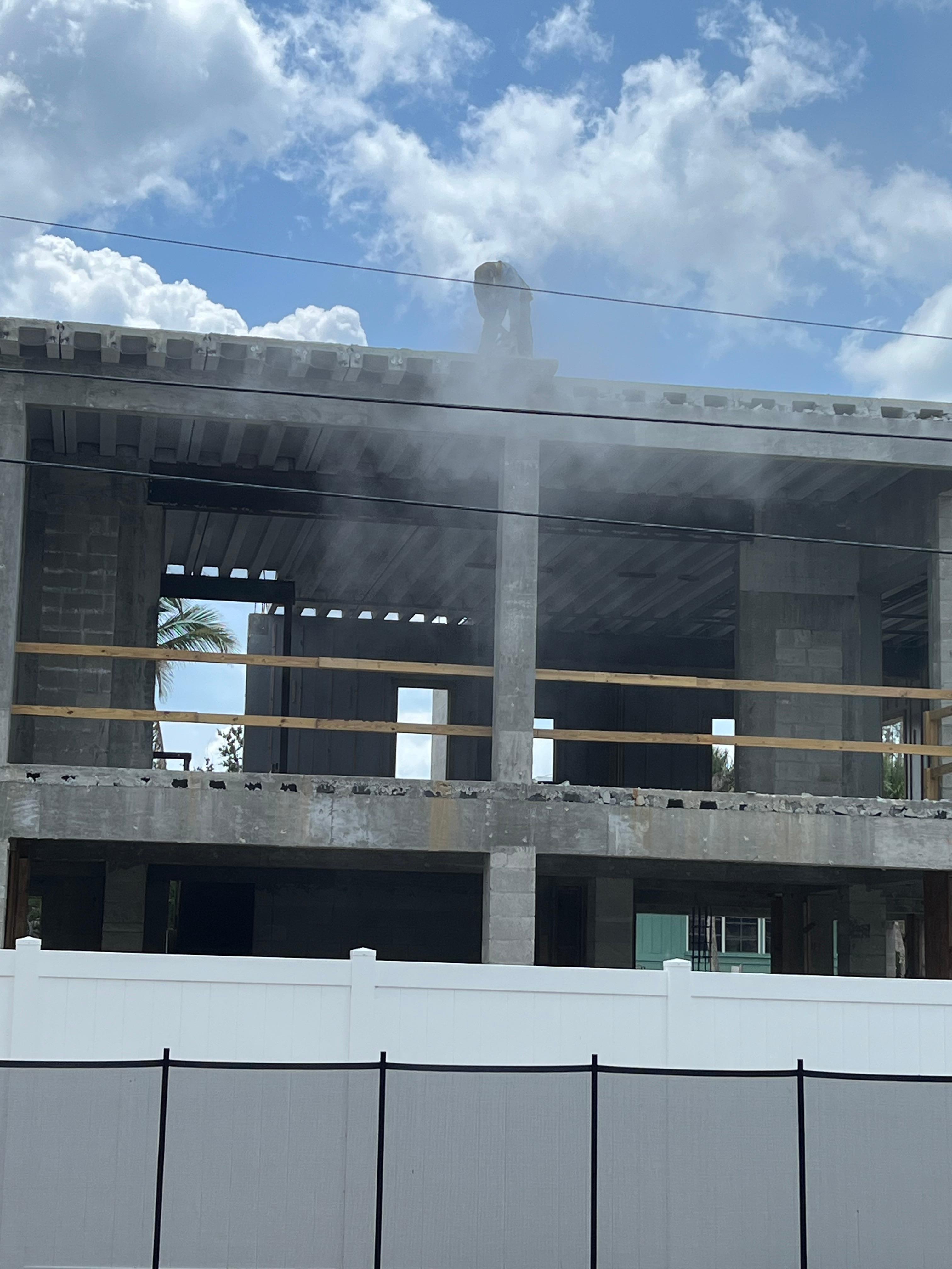 Construction next to the pool. Sawing on cement Very loud and dusty !