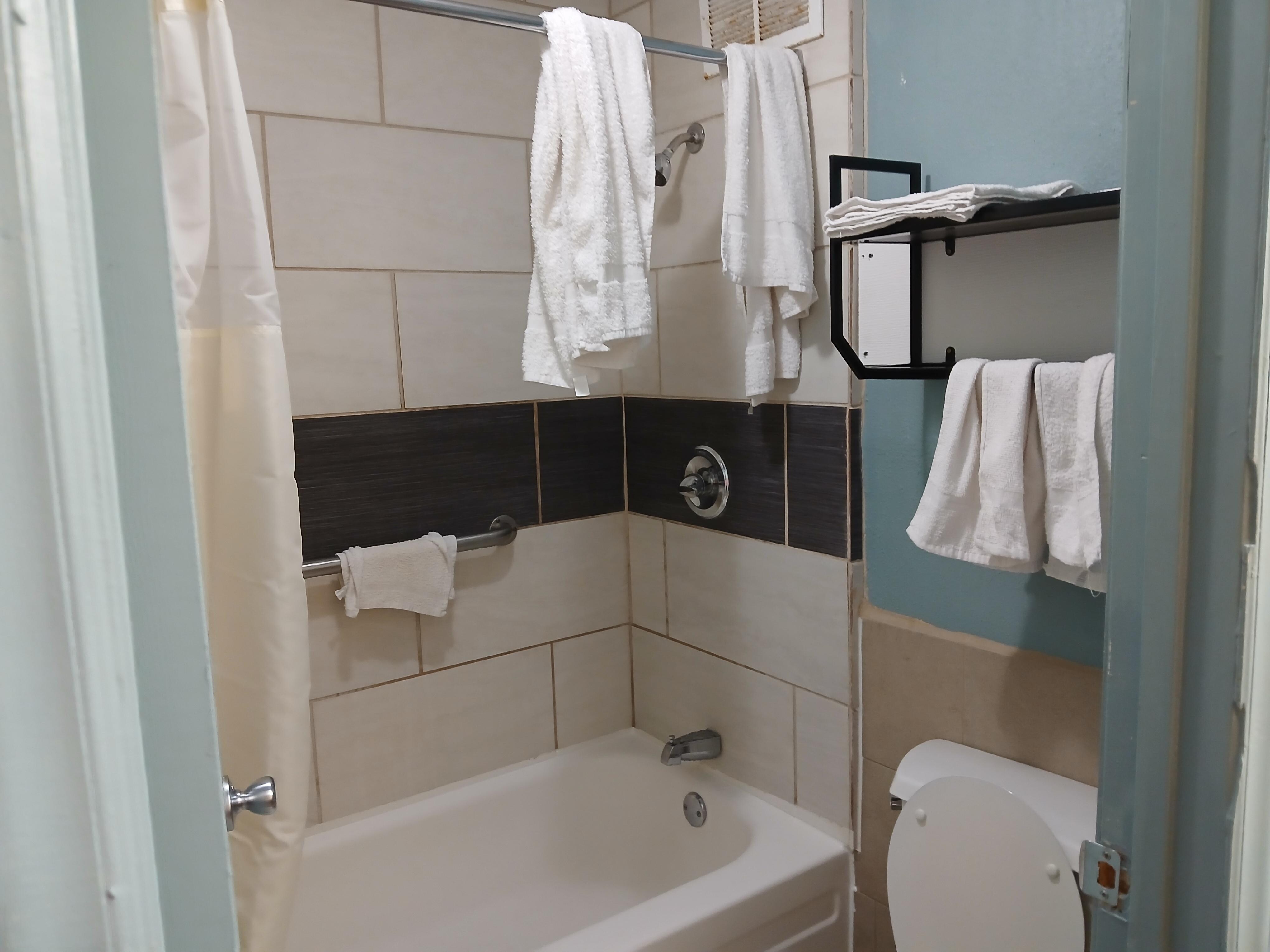Bathroom with door that won't shut.