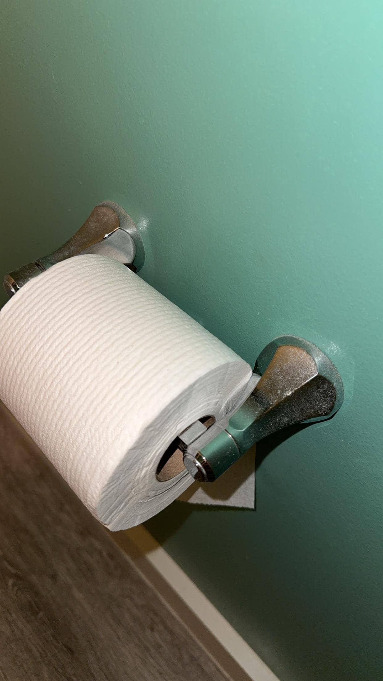 Top of toilet paper holder had weeks of dust build up… honestly, the whole room did. I just didn’t take a picture of everything.