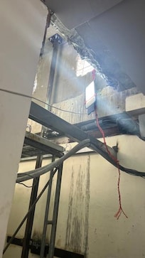 Construction work at top floor adjacent to restaurant